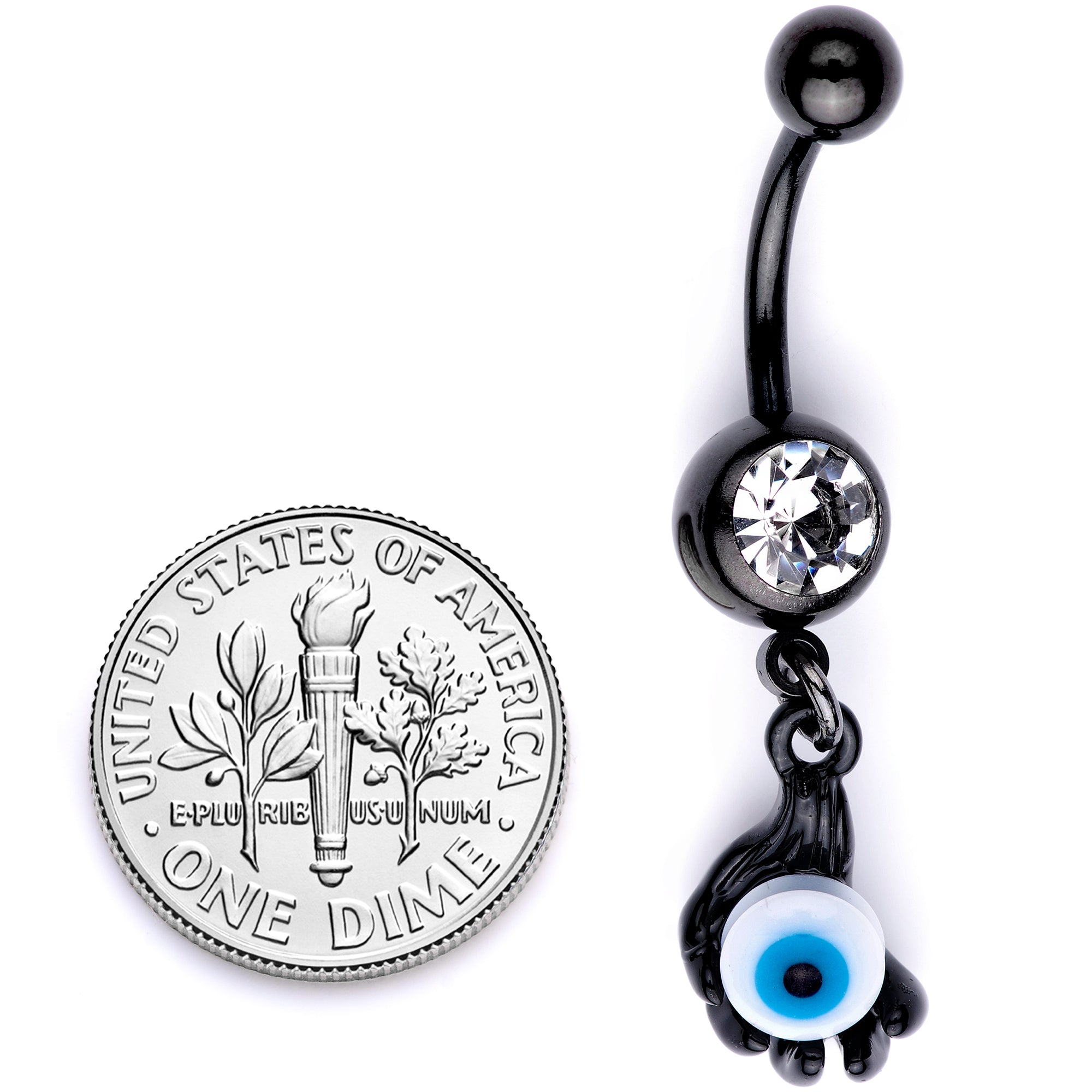 Clear Gem Black Blue Eyeball Hand Halloween Dangle Belly Ring