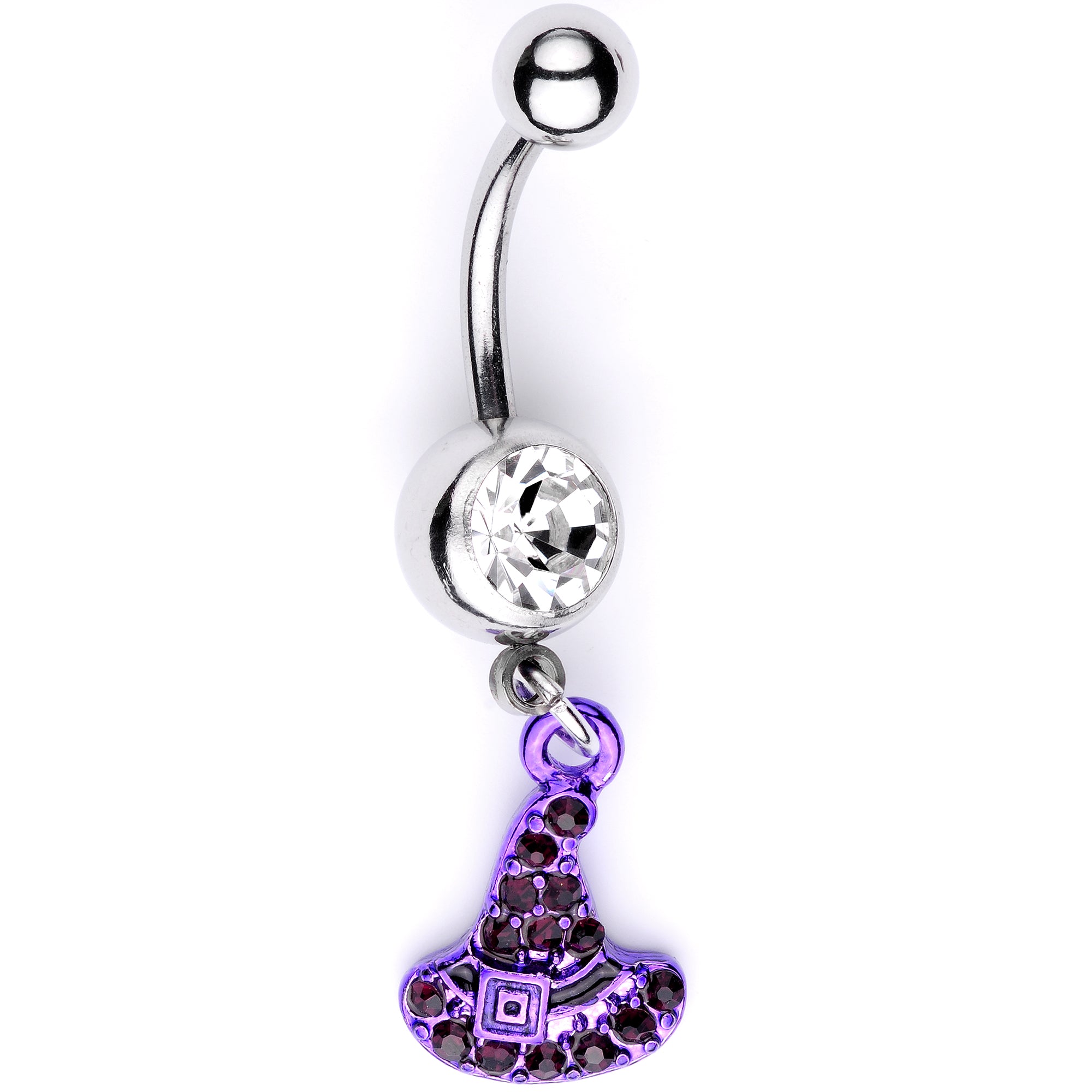 Clear Black Gem Purple Witch Hat Halloween Dangle Belly Ring