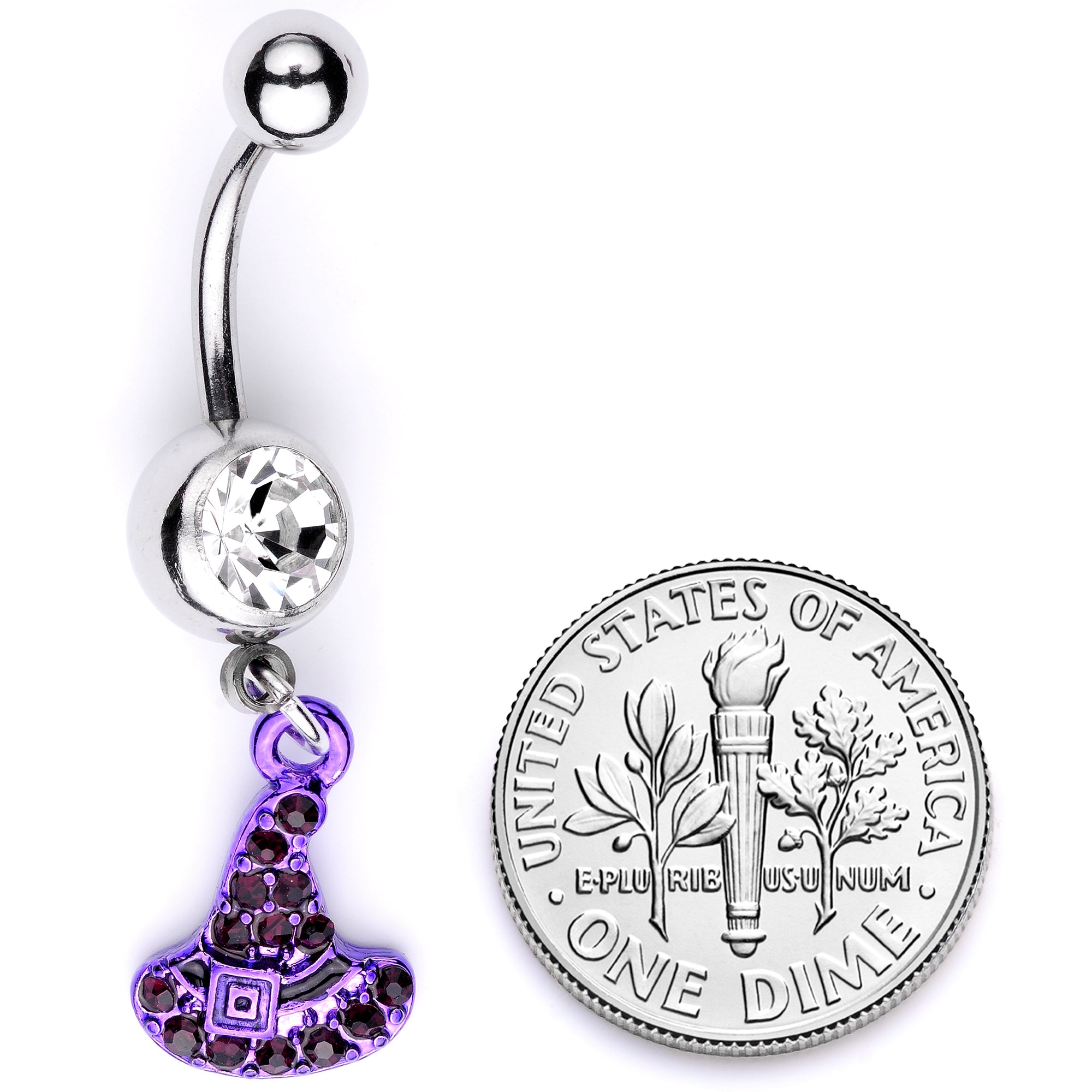 Clear Black Gem Purple Witch Hat Halloween Dangle Belly Ring