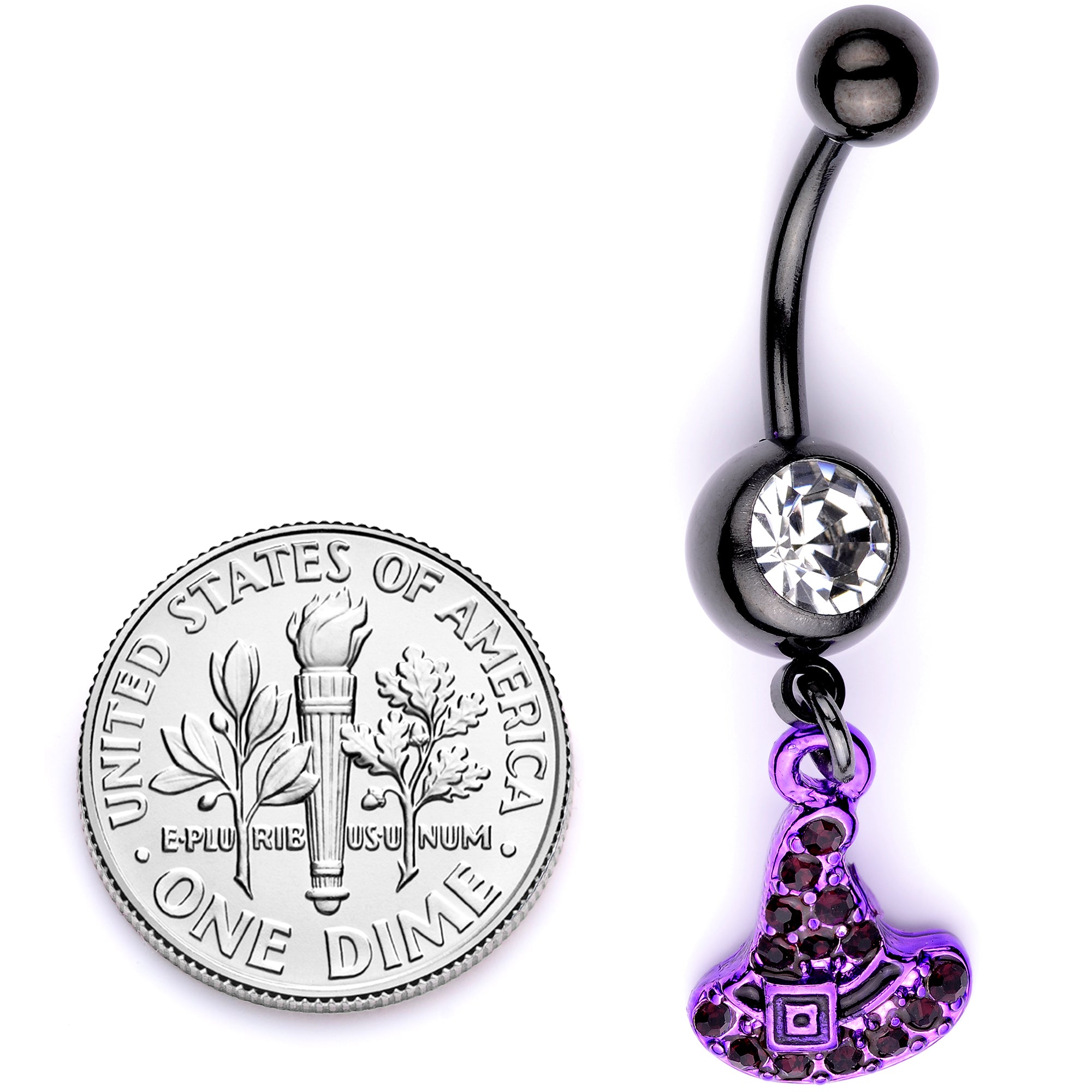 Clear Black Gem Black Purple Witch Hat Halloween Dangle Belly Ring