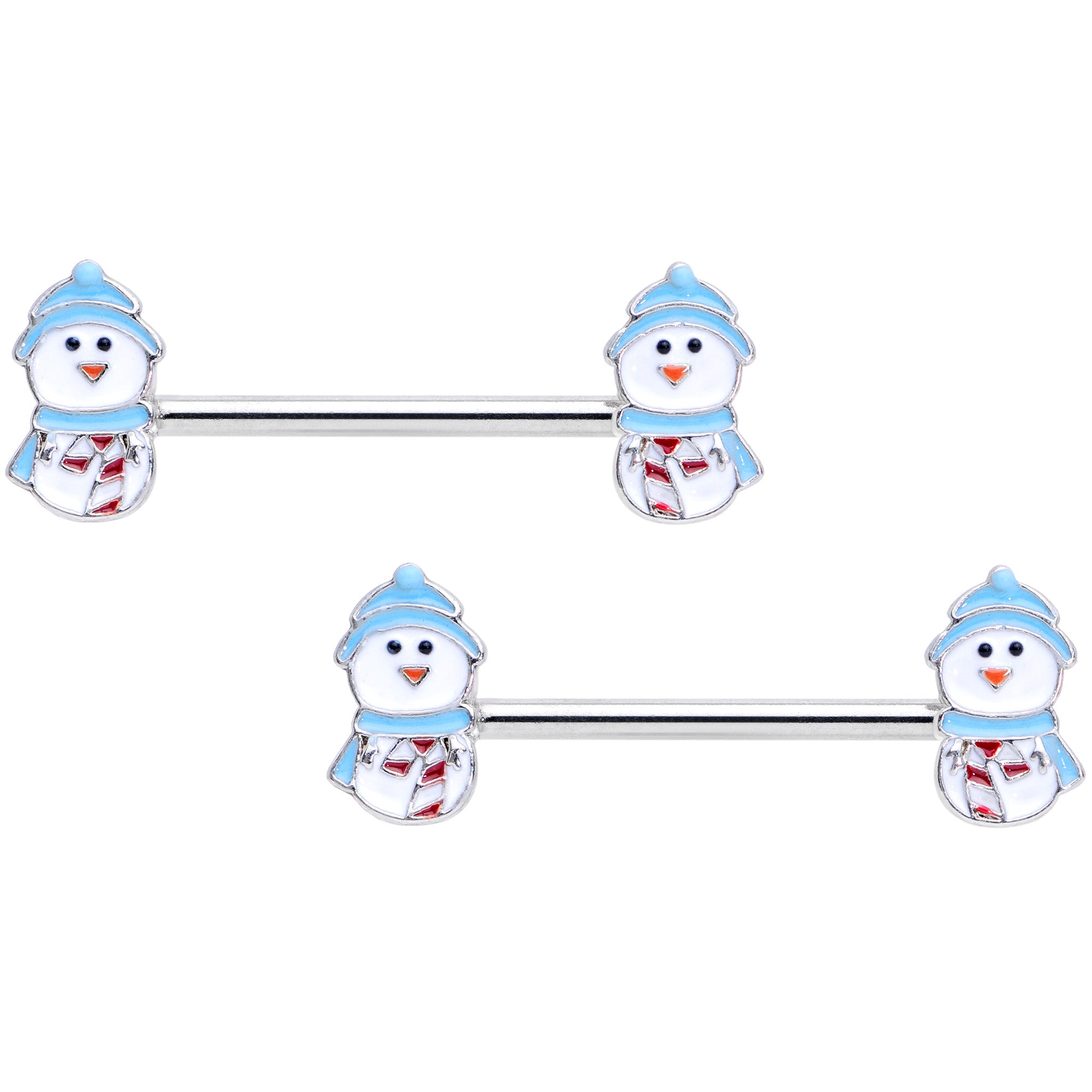 14 Gauge 5/8 Snowman Winter Holiday Christmas Barbell Nipple Ring Set