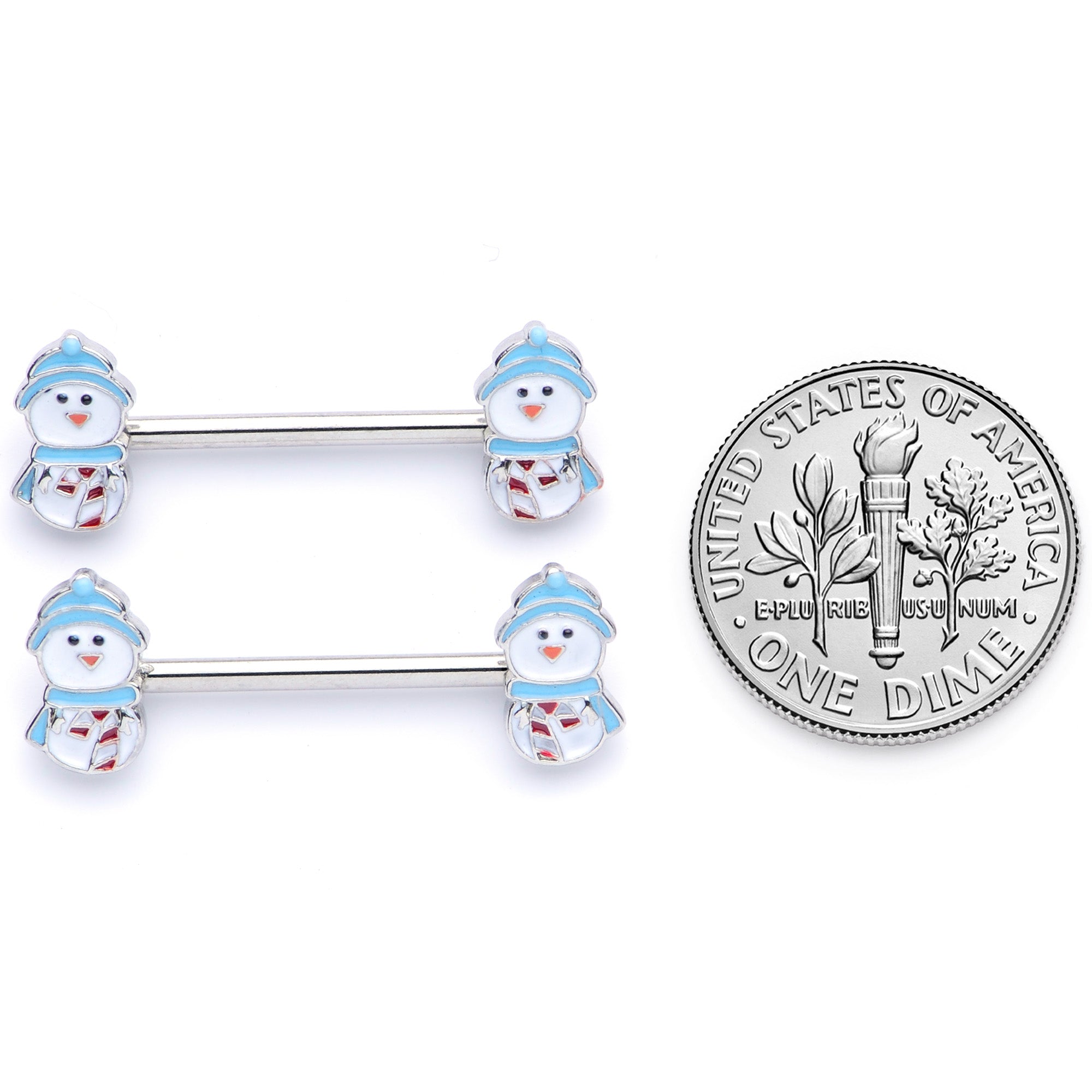 14 Gauge 5/8 Snowman Winter Holiday Christmas Barbell Nipple Ring Set