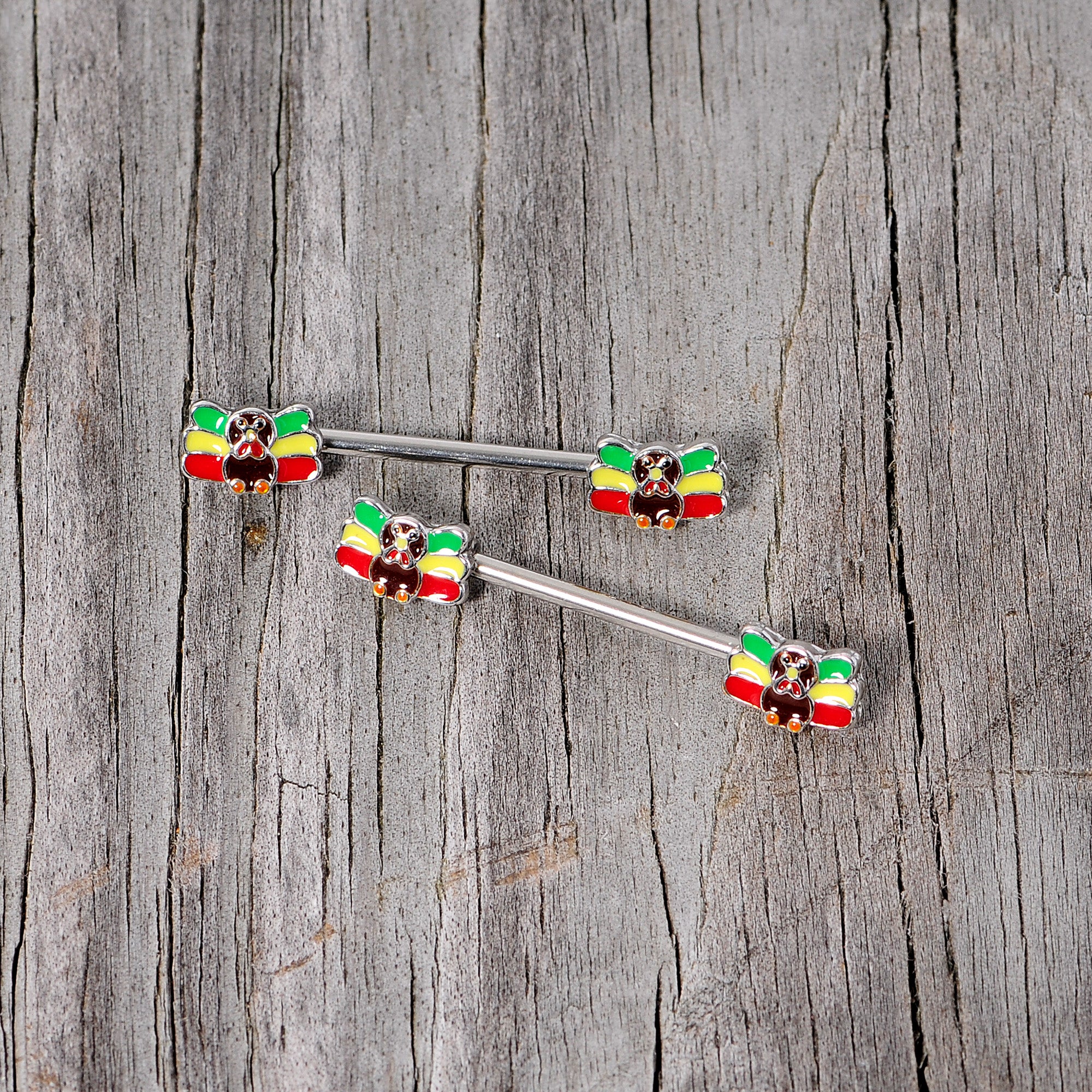 14 Gauge 5/8 Rasta Turkey Thanksgiving Barbell Nipple Ring Set