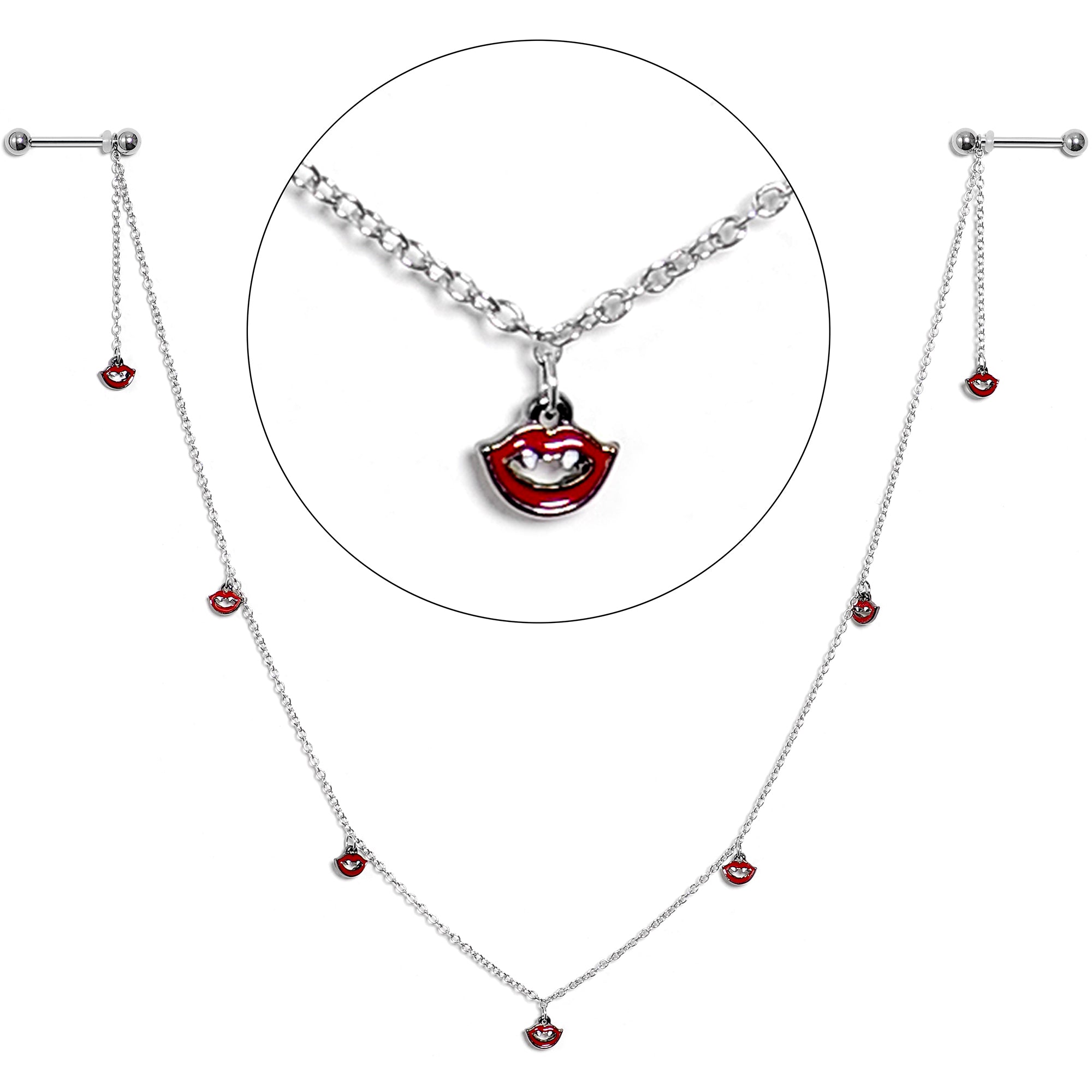 14 Gauge 5/8 Red Monster Fang Halloween Dangle Nipple Chain