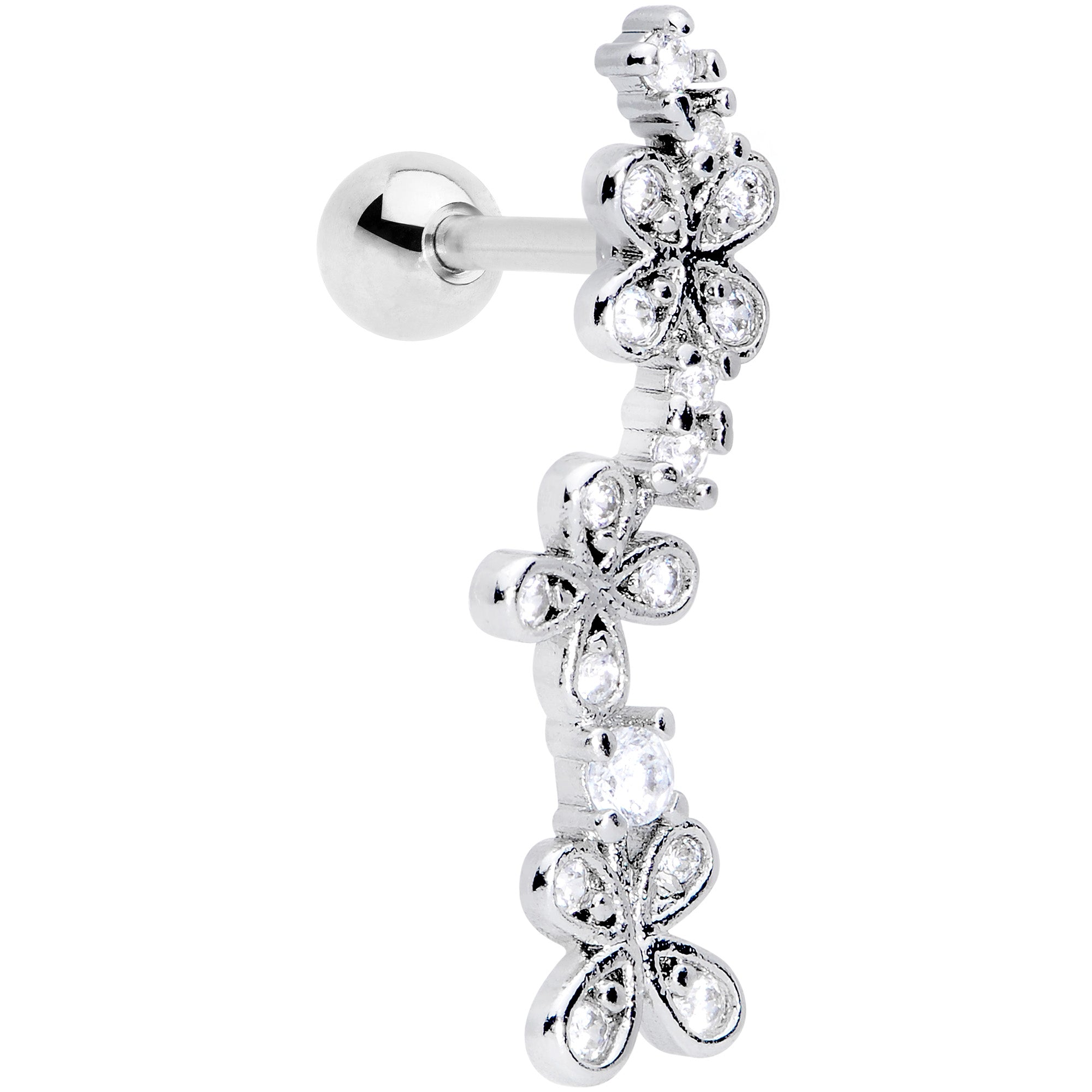 16 Gauge 1/4 Clear CZ Gem Loopy Garland Flower Cartilage Tragus