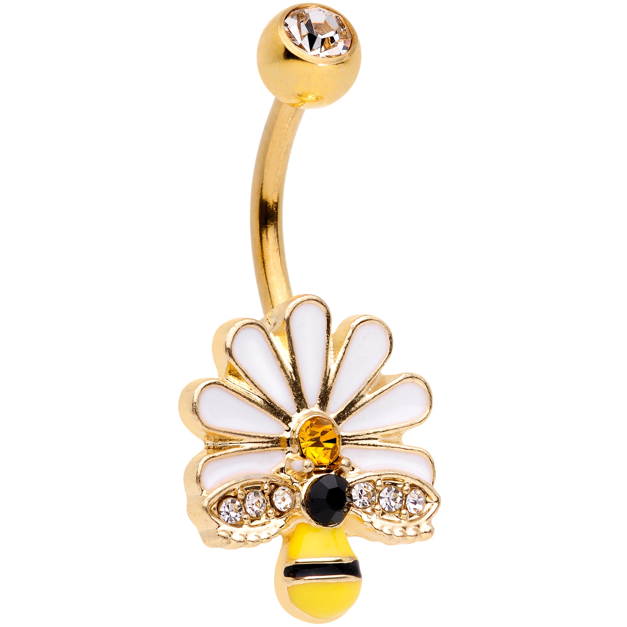 Clear Yellow Gem Gold Tone Daisy Bee Belly Ring