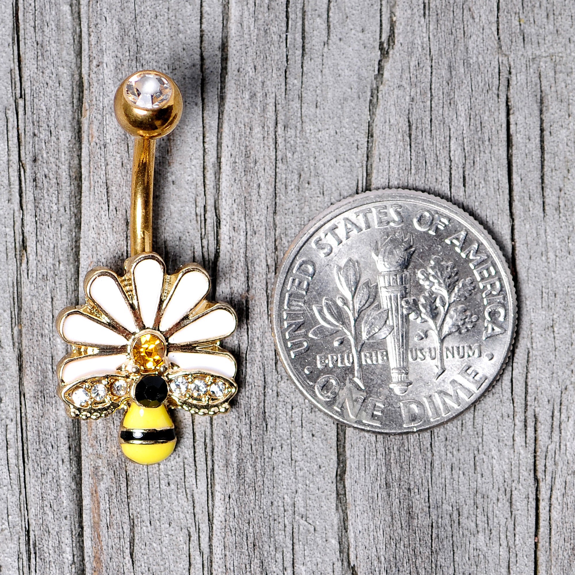 Clear Yellow Gem Gold Tone Daisy Bee Belly Ring