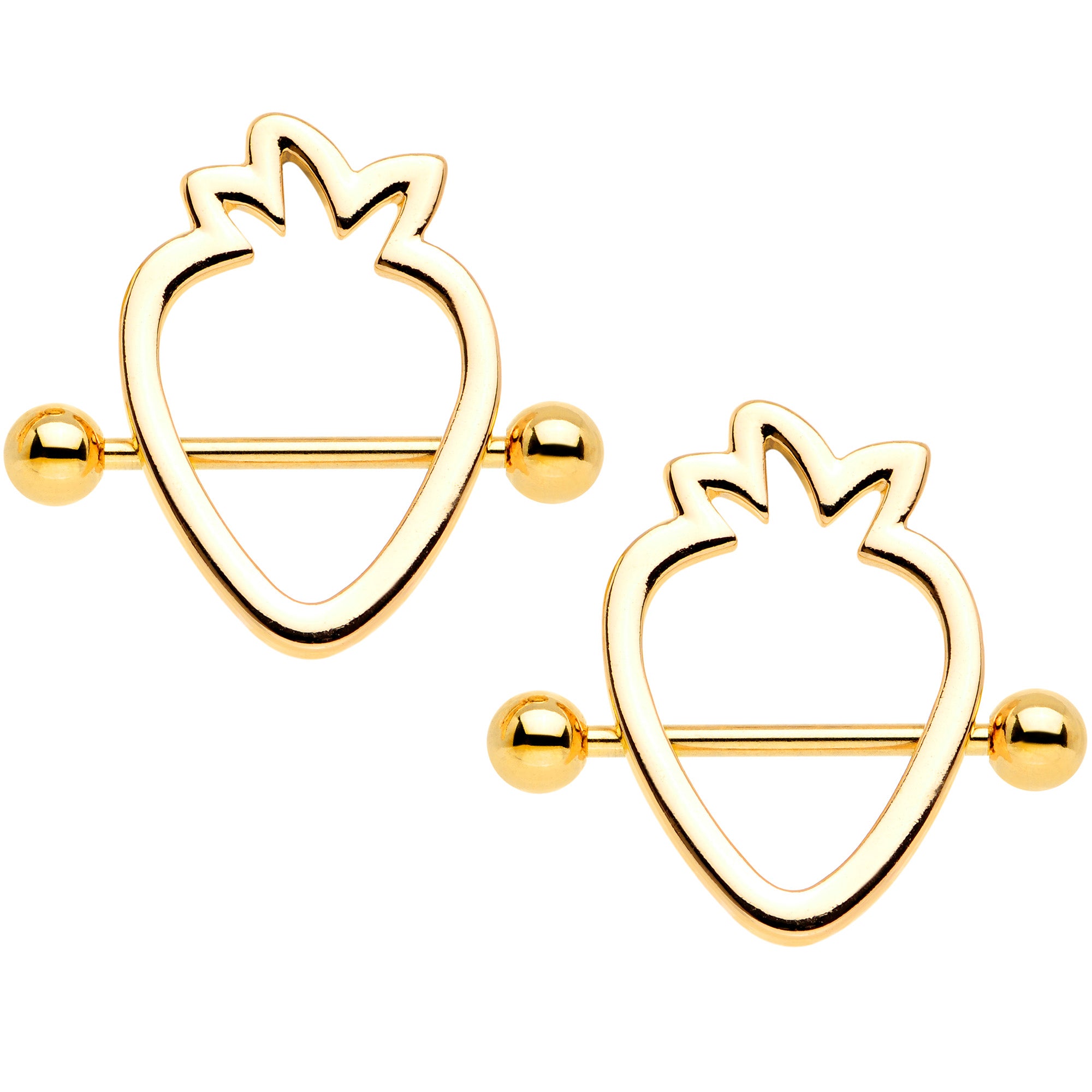 14 Gauge 3/4 Gold Tone Hollow Strawberry Nipple Shield Set