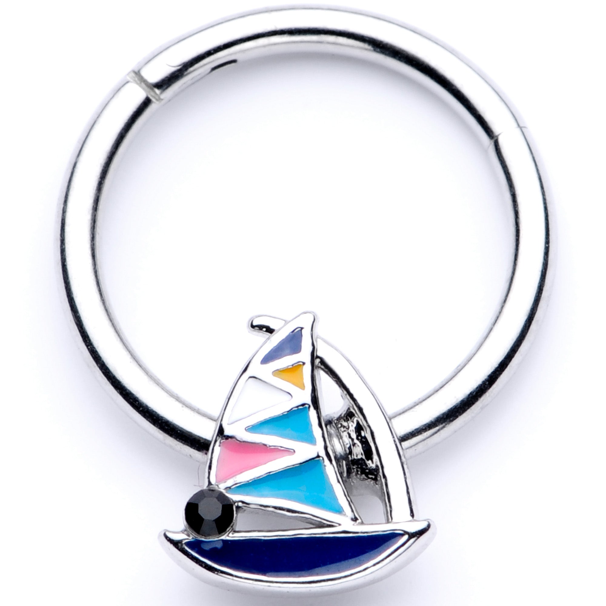 16 Gauge 3/8 Black Gem Pink Teal Nautical Sailboat Hinged Segment Ring