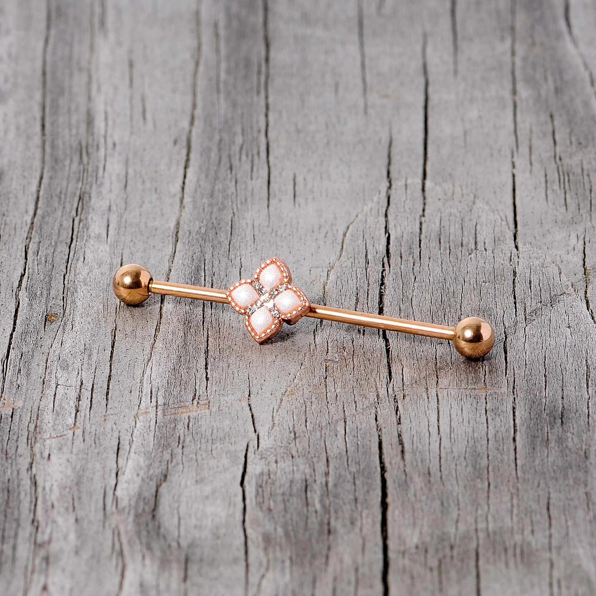 14 Gauge Clear Gem Rose Gold Tone Renaissance Industrial Barbell 38mm