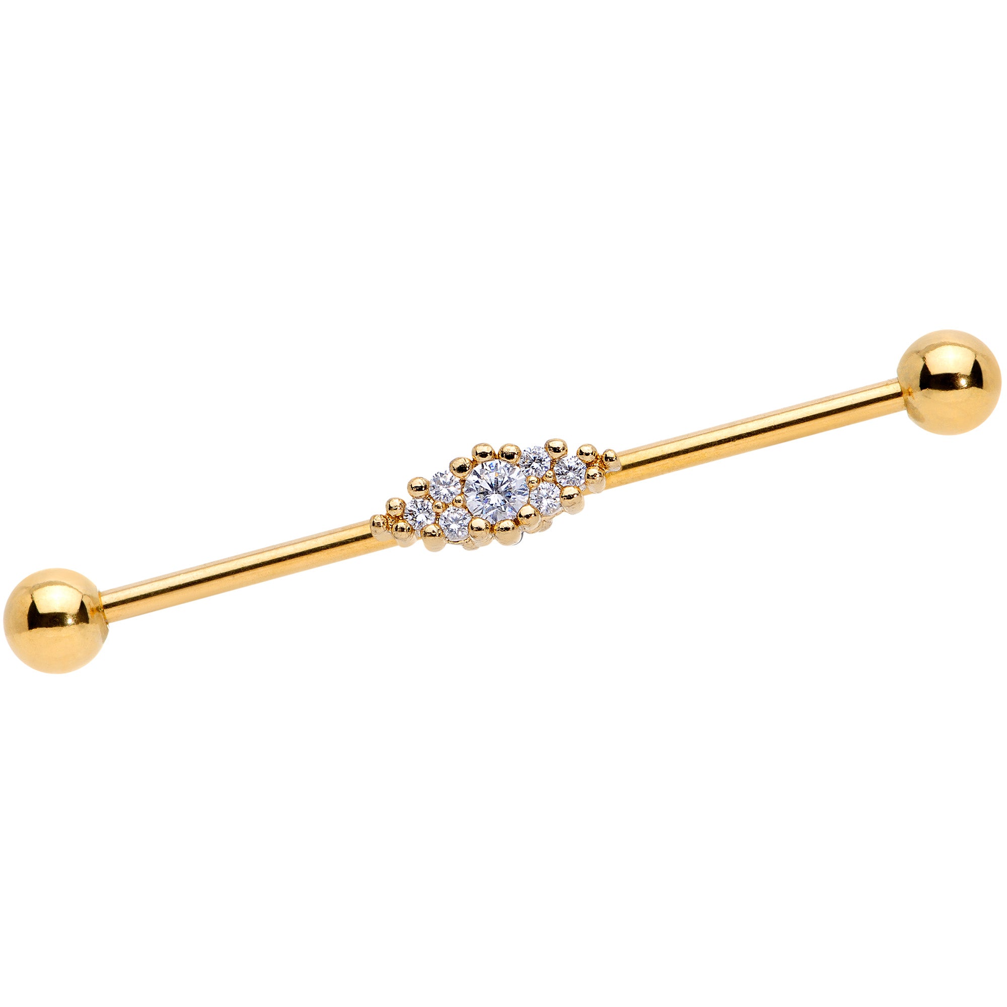 14 Gauge Clear CZ Gem Gold Tone Texture Industrial Barbell 38mm