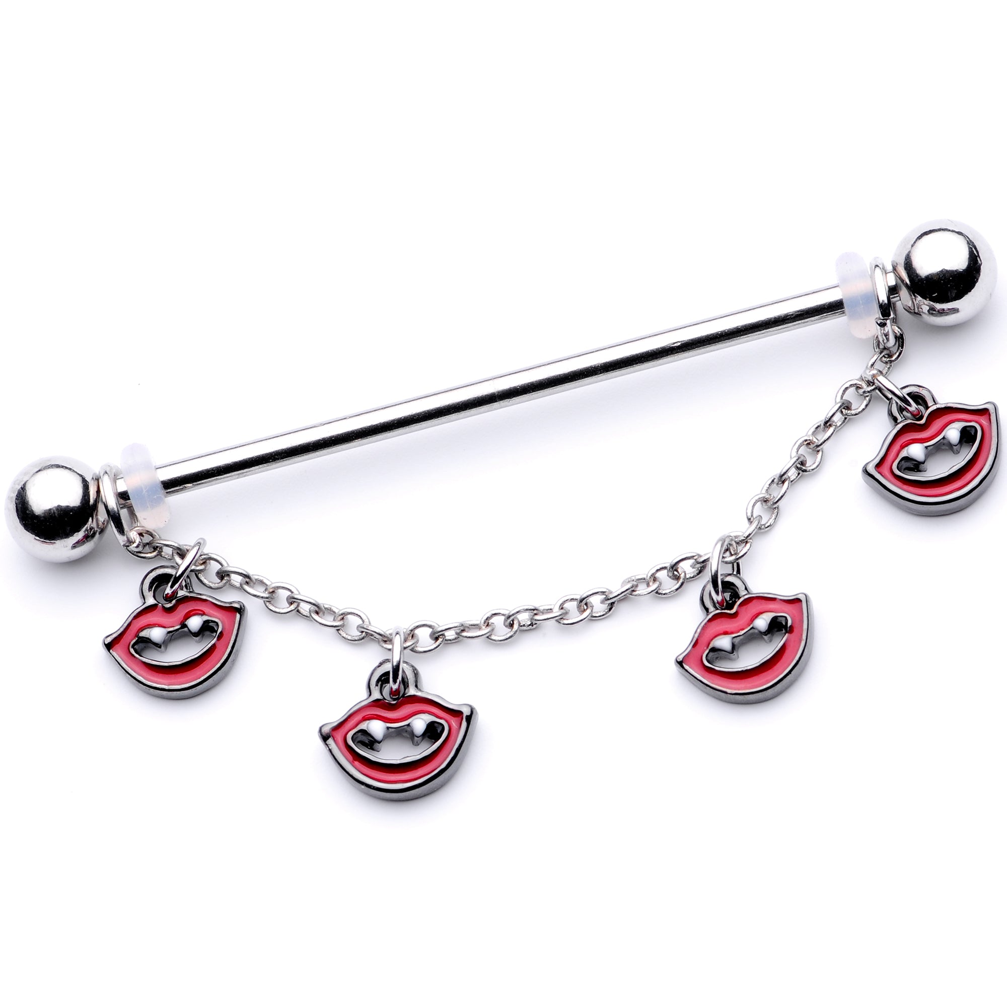 14 Gauge Monster Fang Halloween Chain Dangle Industrial Barbell 38mm