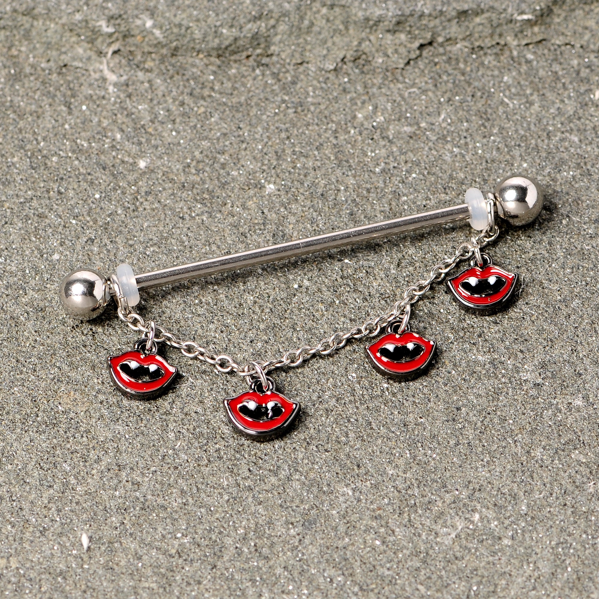 14 Gauge Monster Fang Halloween Chain Dangle Industrial Barbell 38mm