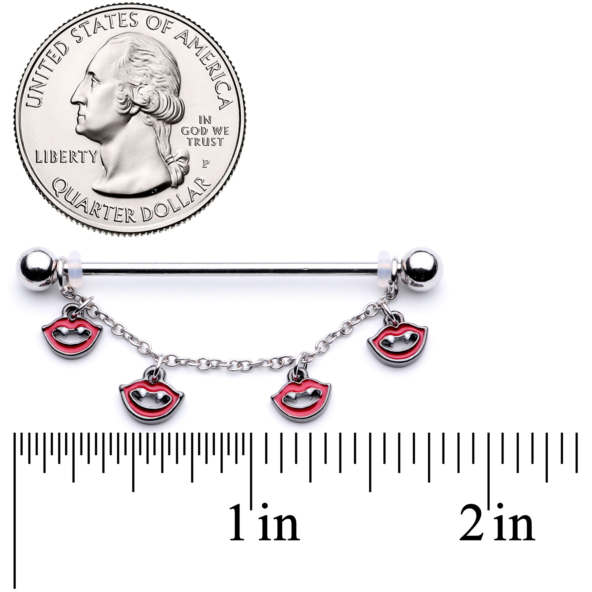 14 Gauge Monster Fang Halloween Chain Dangle Industrial Barbell 38mm