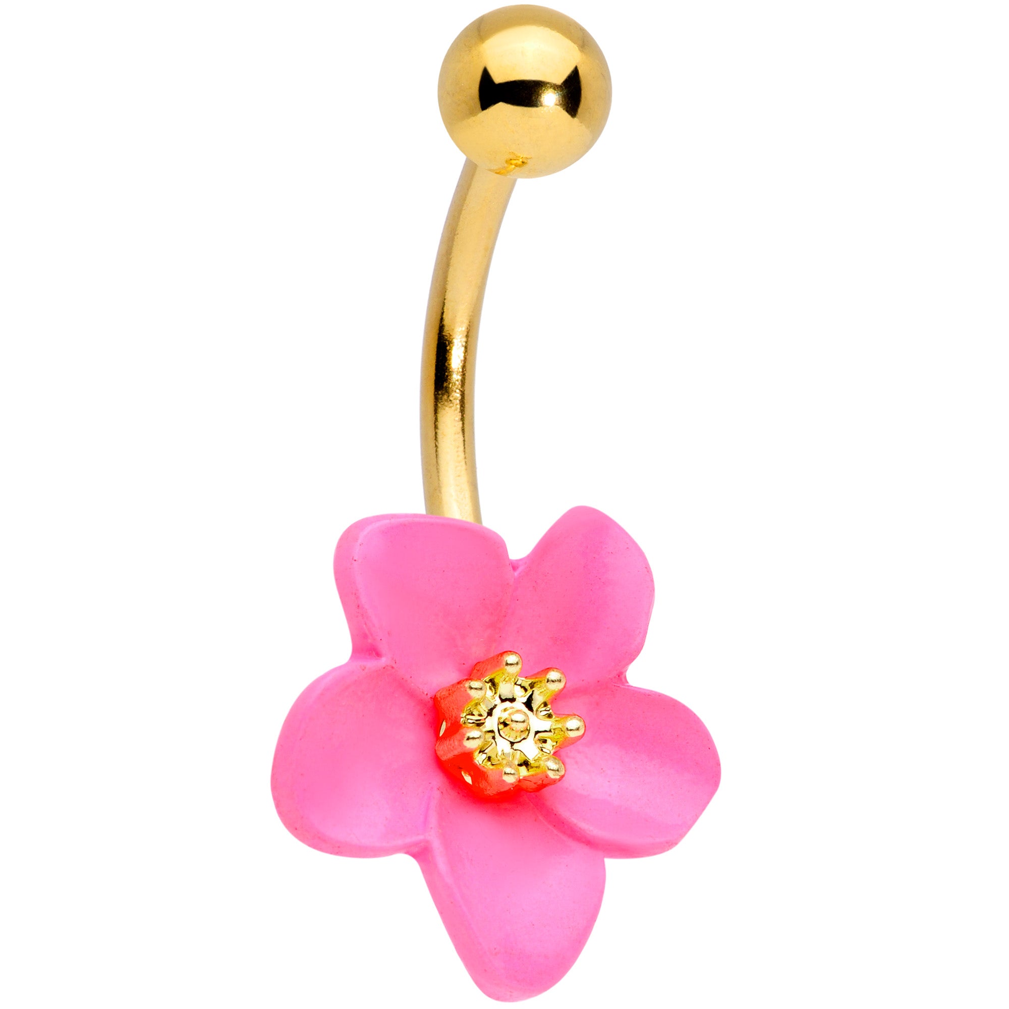 Gold Tone Spring Blossom Pretty Pink Flower Belly Ring