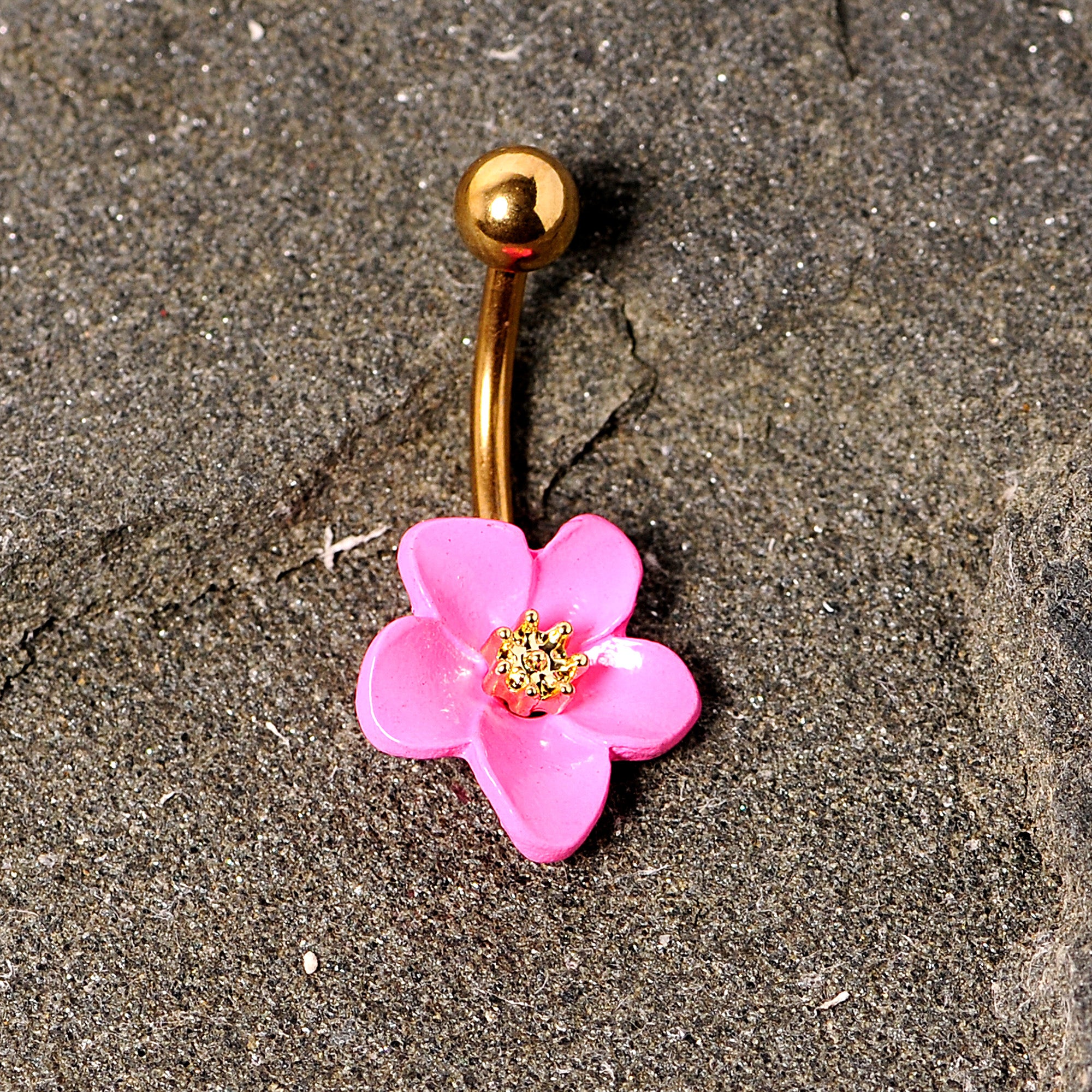 Gold Tone Spring Blossom Pretty Pink Flower Belly Ring