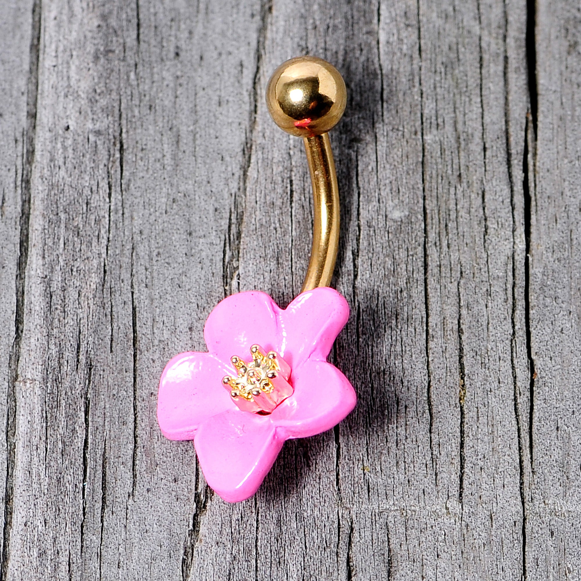 Gold Tone Spring Blossom Pretty Pink Flower Belly Ring