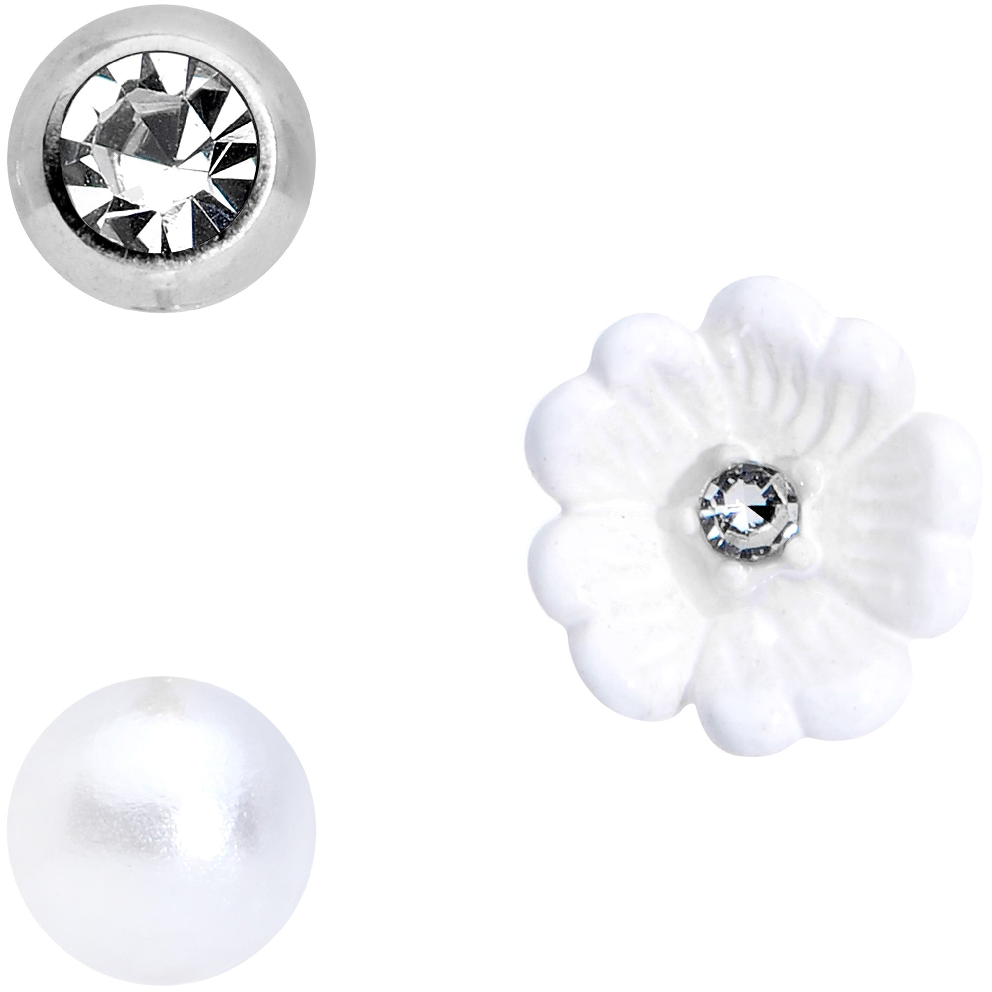 16 Gauge 5/16 Clear Gem Flower Labret Tragus Set of 3