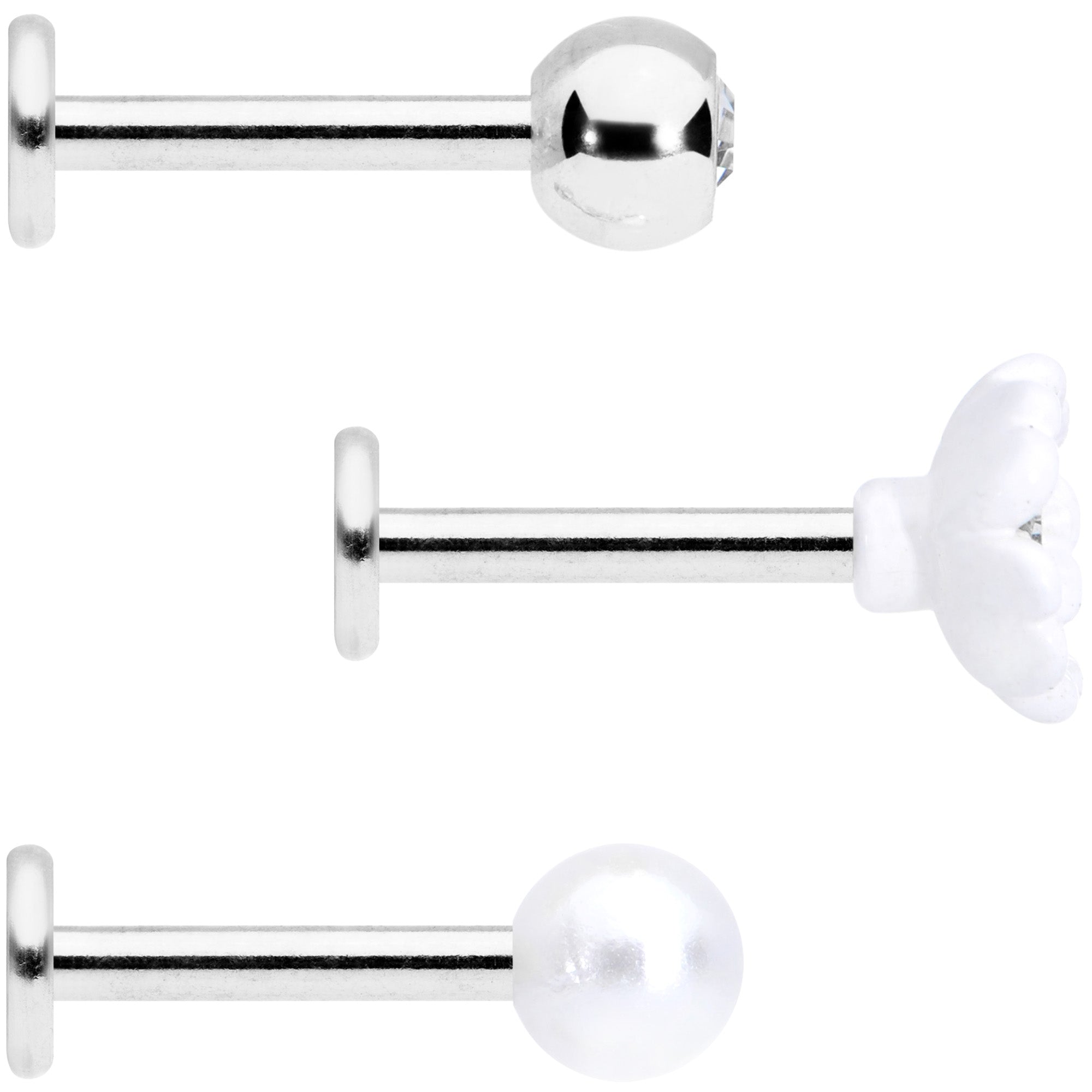 16 Gauge 5/16 Clear Gem Flower Labret Tragus Set of 3