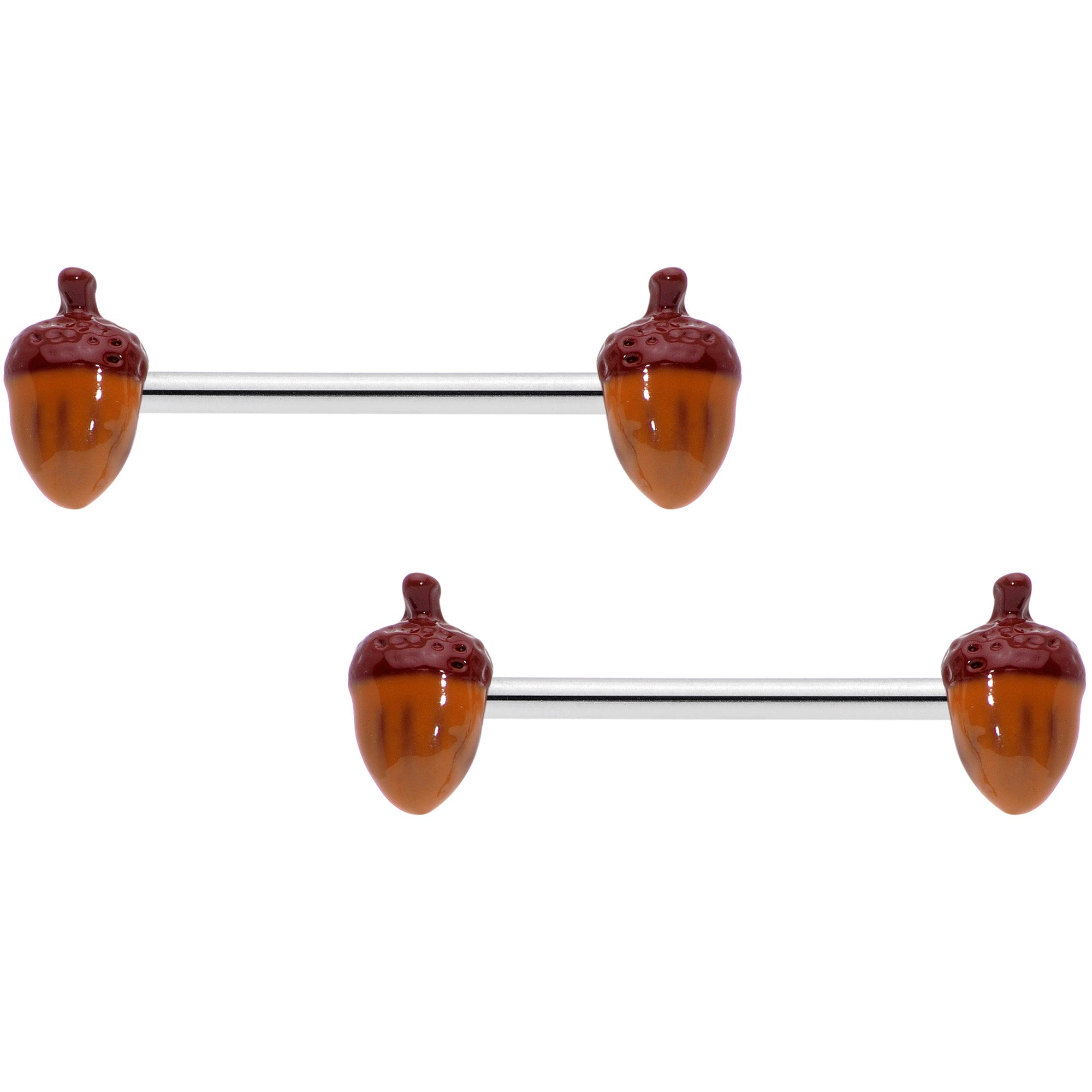 14 Gauge 5/8 Brown Autumn Acorn Barbell Nipple Ring Set