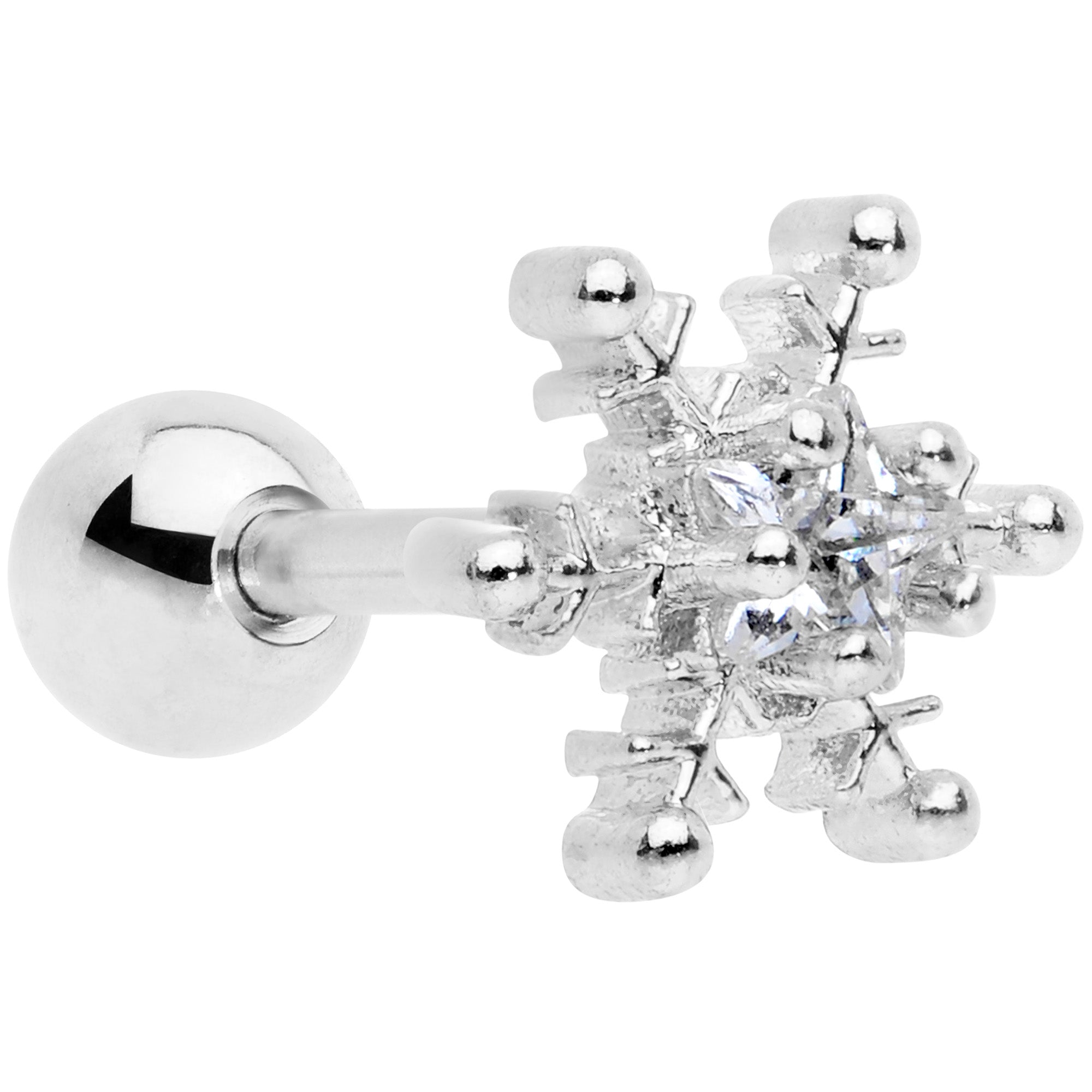 16 Gauge 1/4 Clear Gem Winter Snowflake Cartilage Tragus