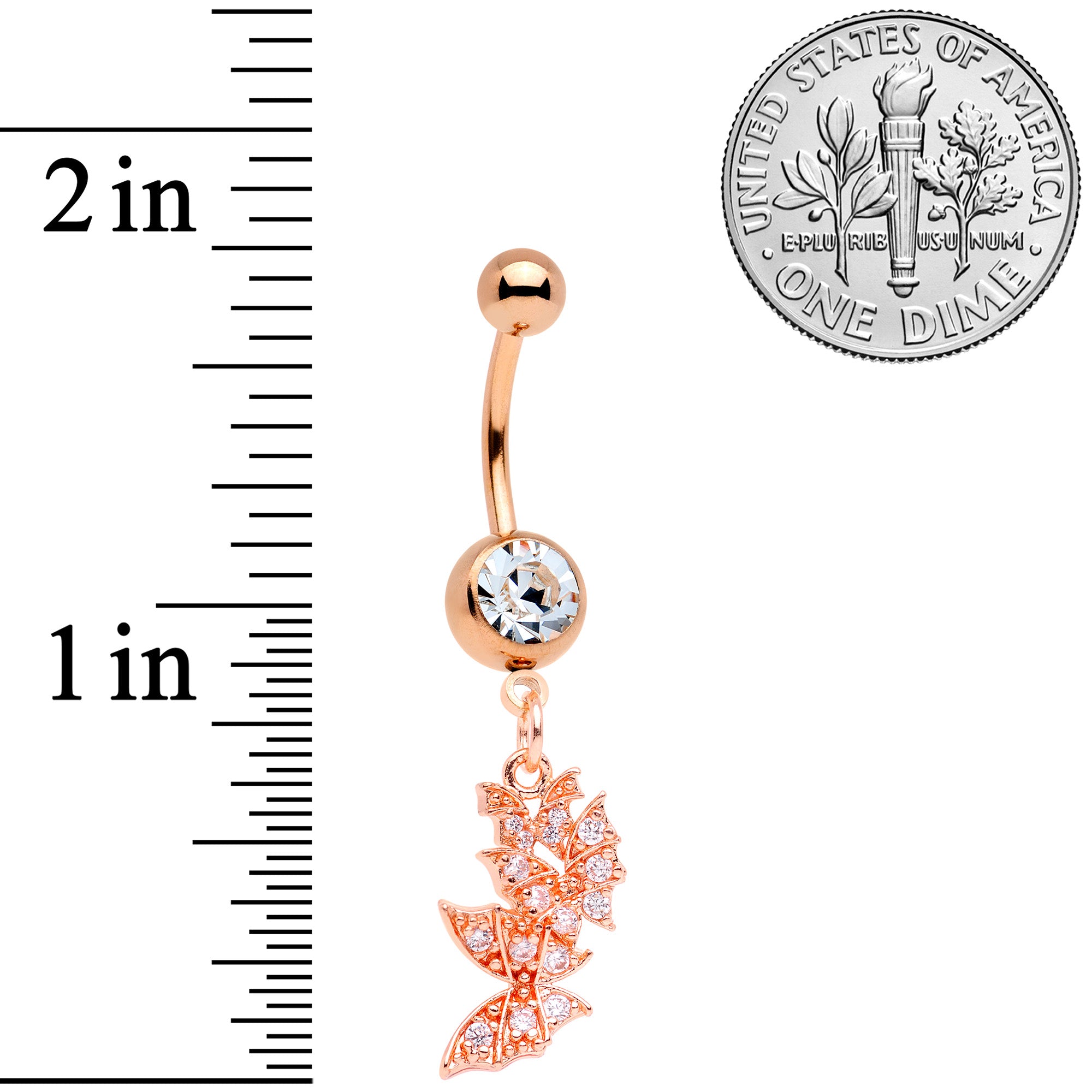 Clear CZ Gem Rose Gold Tone Trio Butterfly Dangle Belly Ring