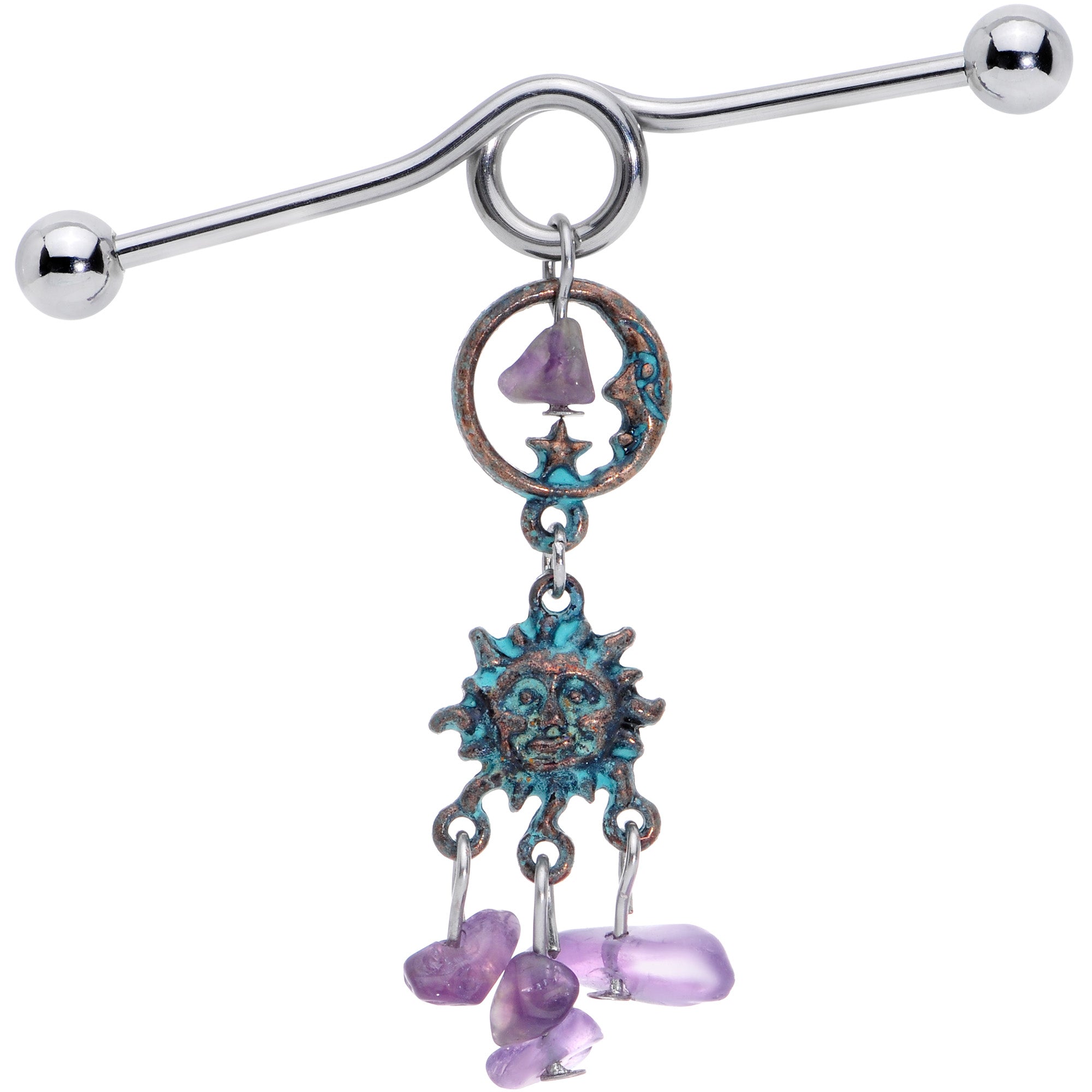 14 Gauge Purple Gem Solstice Sun Moon Dangle Halloween Industrial Barbell 38mm