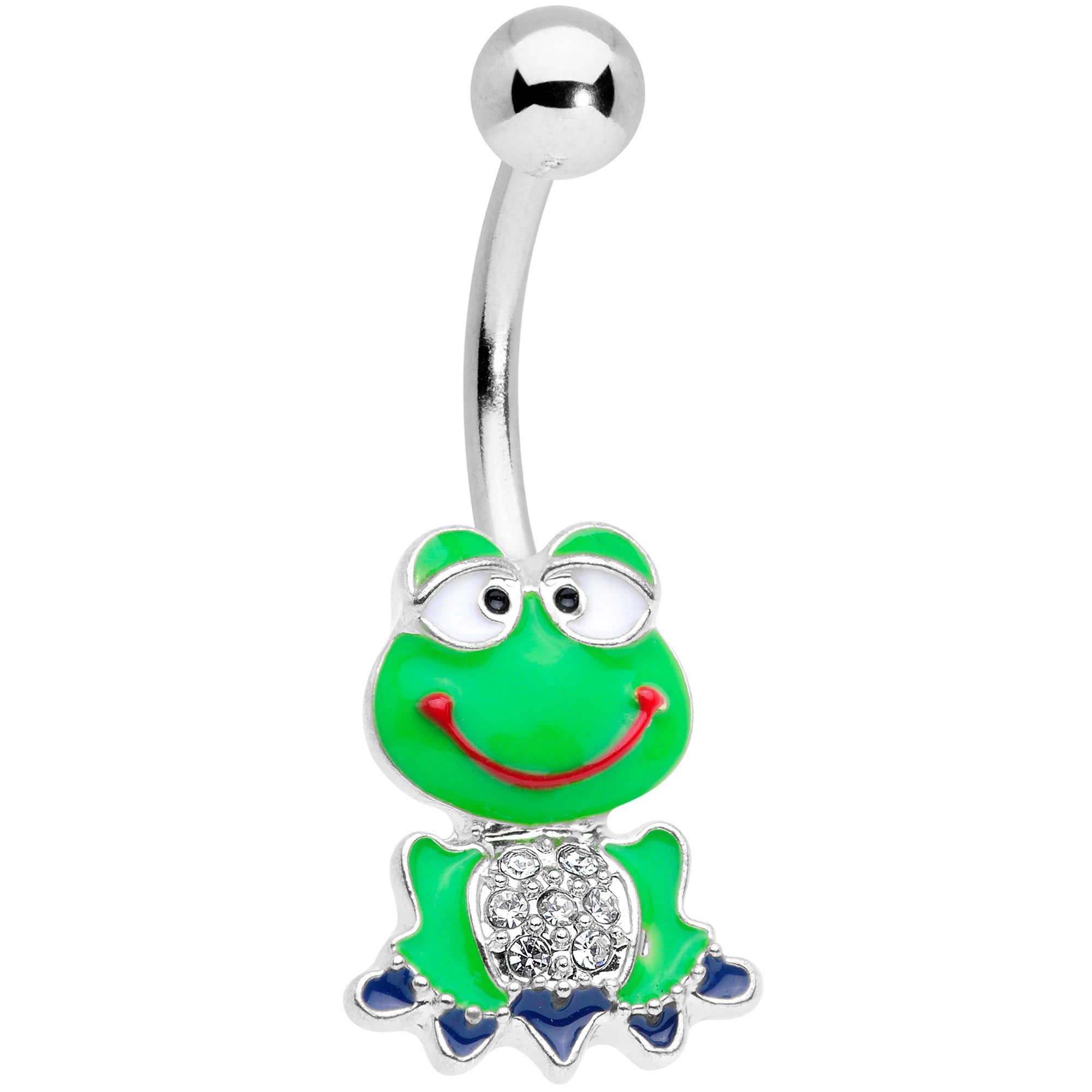 Clear Gem Green Goofy Frog Belly Ring