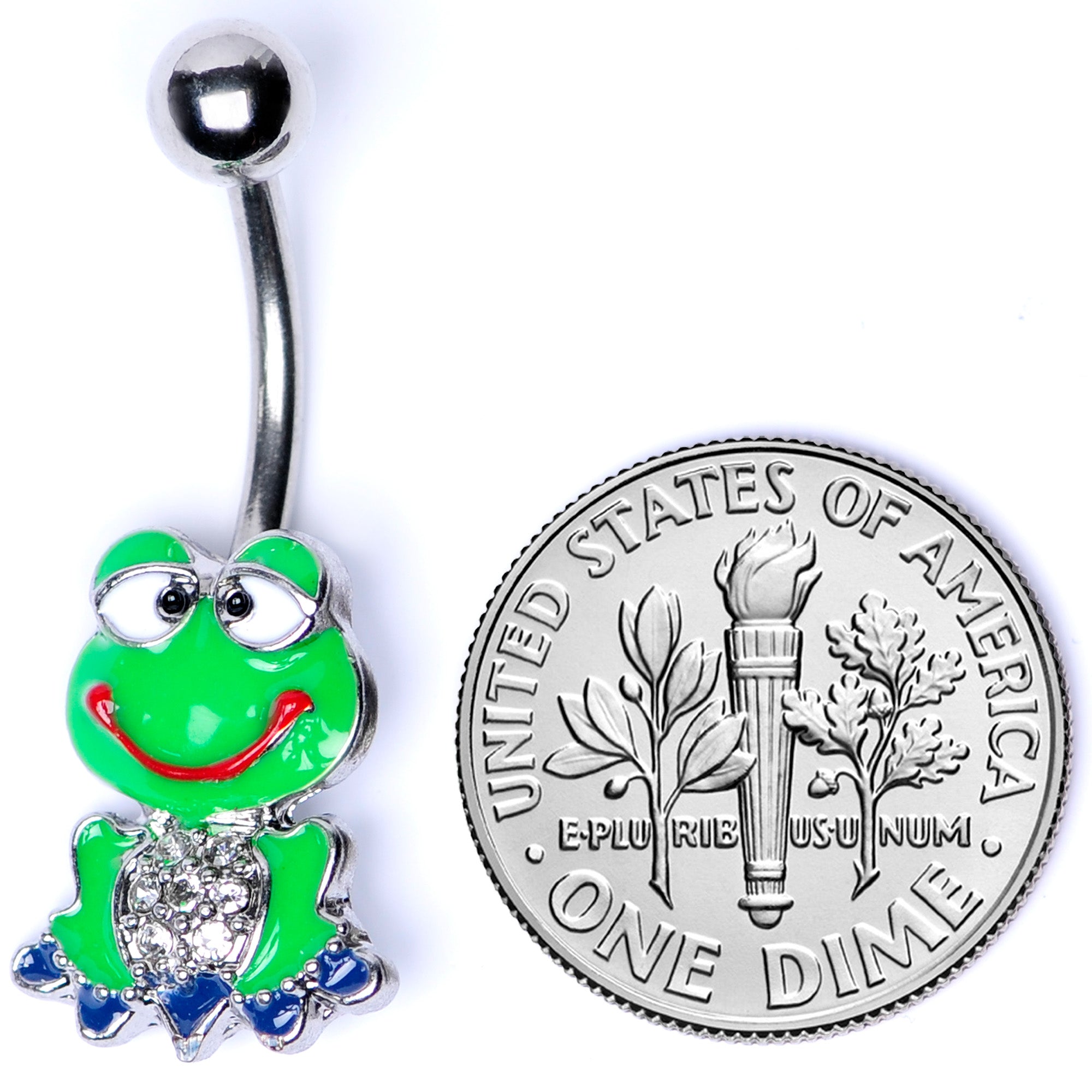 Clear Gem Green Goofy Frog Belly Ring