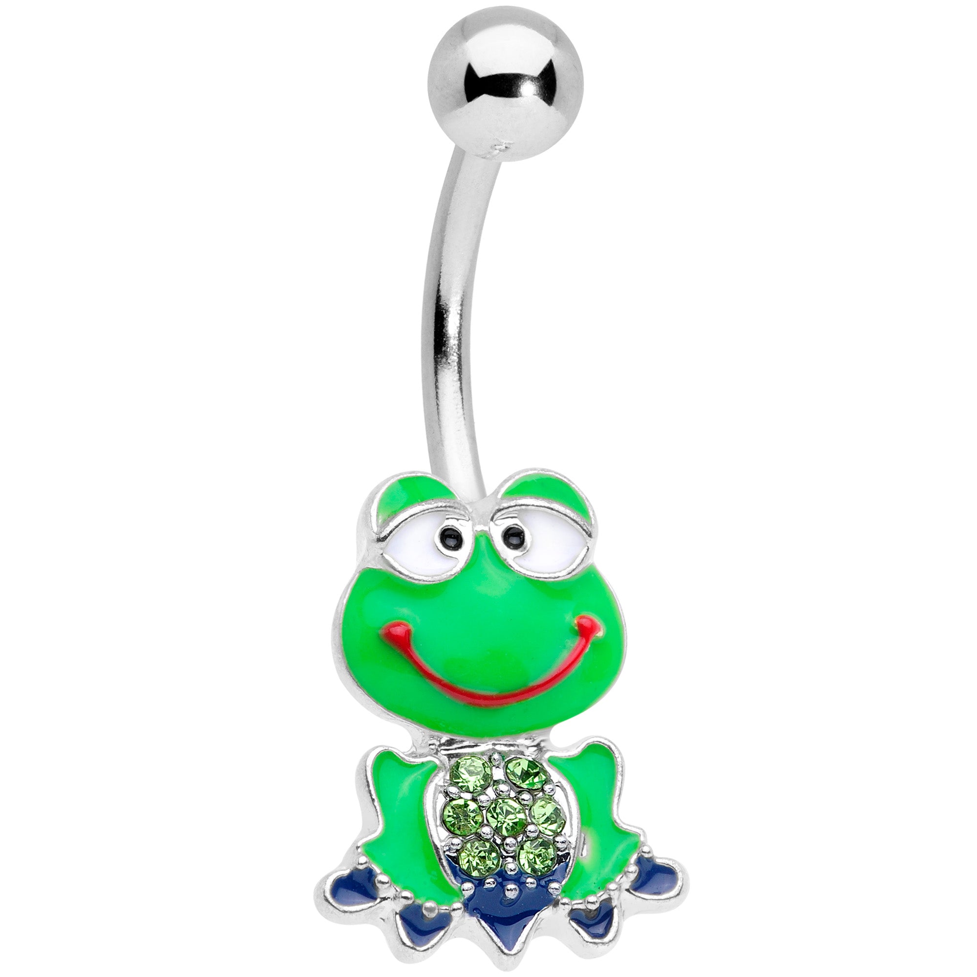 Green Gem Green Goofy Frog Belly Ring