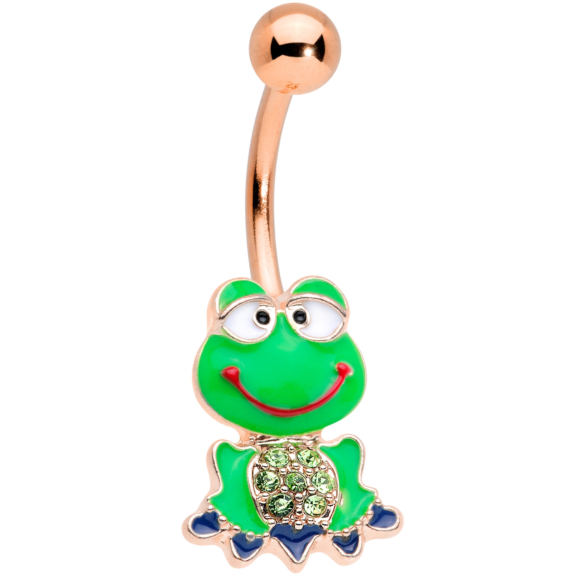 Green Gem Rose Gold Tone Green Goofy Frog Belly Ring