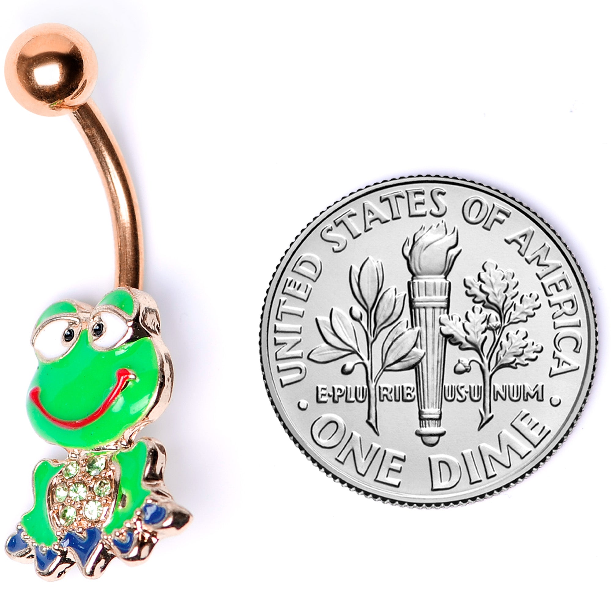 Green Gem Rose Gold Tone Green Goofy Frog Belly Ring