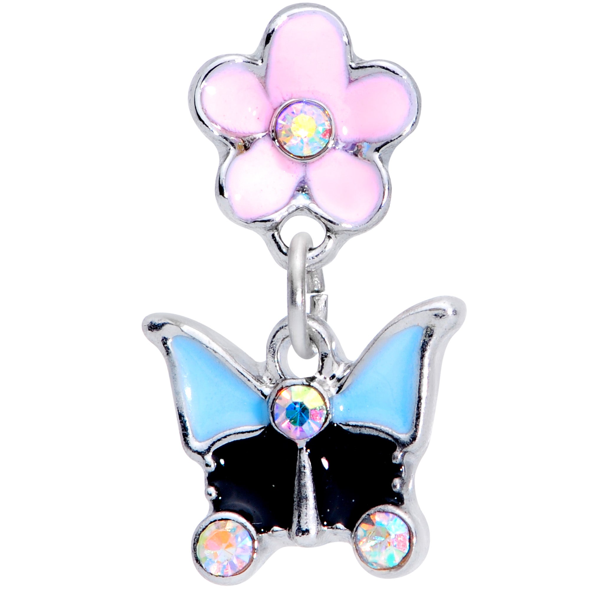 16 Gauge 1/4 Aurora Gem Flower Butterfly Dangle Cartilage Earring