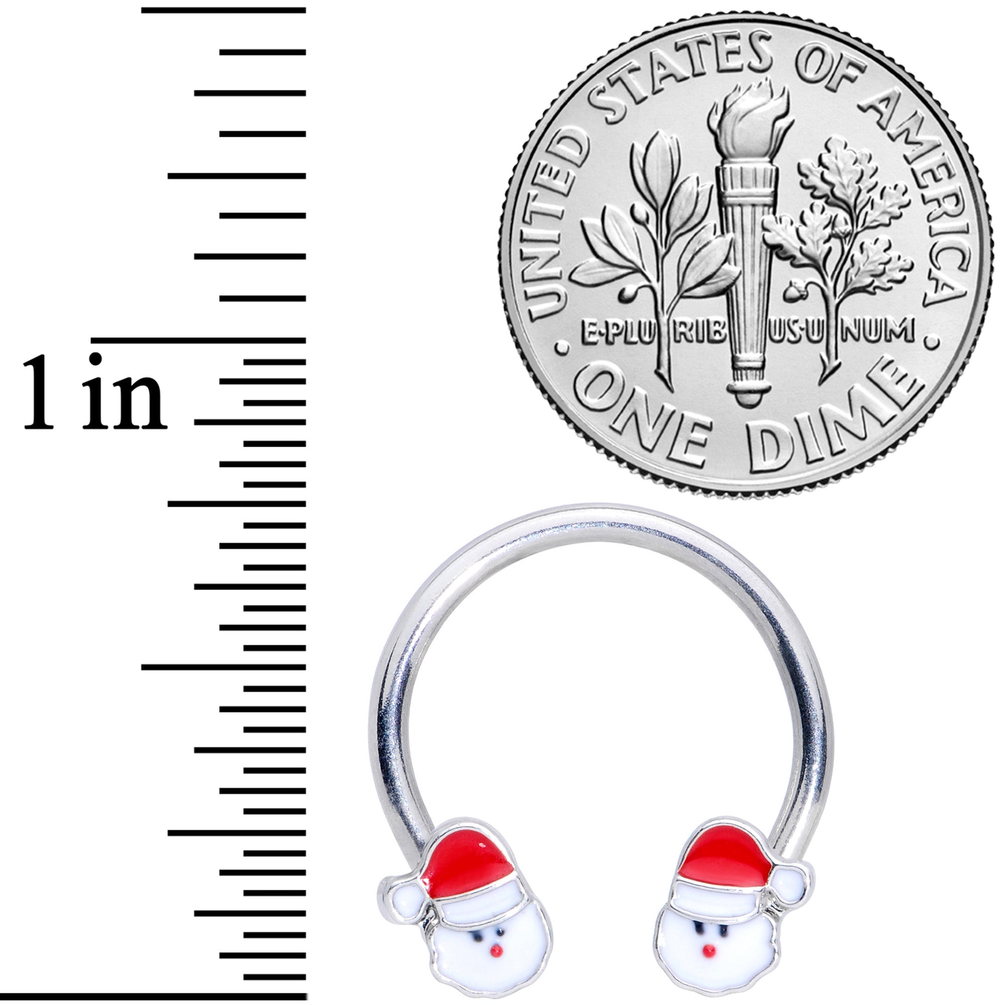 14 Gauge 9/16 Santa Christmas Horseshoe Nipple Ring Set