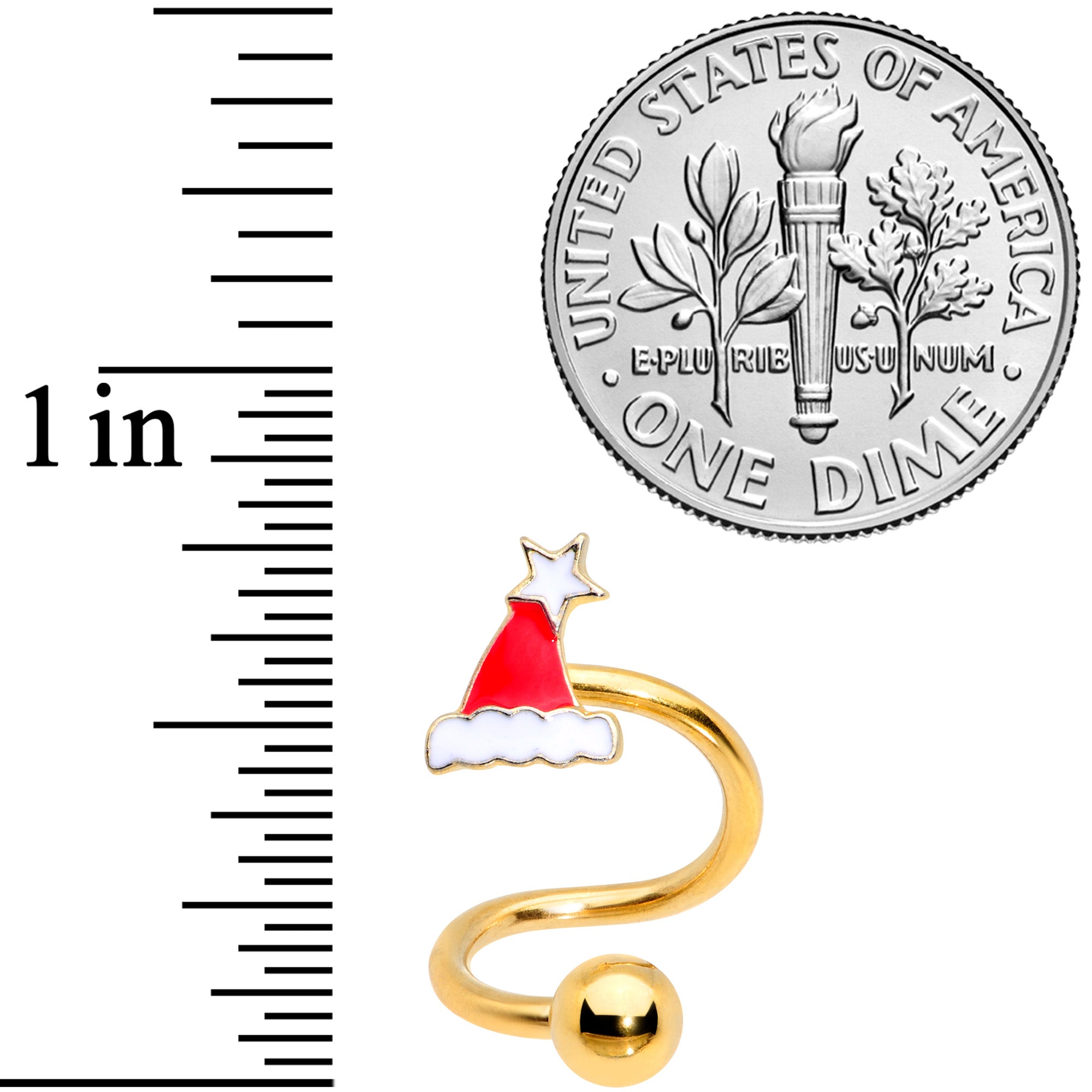 14 Gauge 3/8 Gold Tone Santa Hat Christmas Spiral Twister Belly Ring