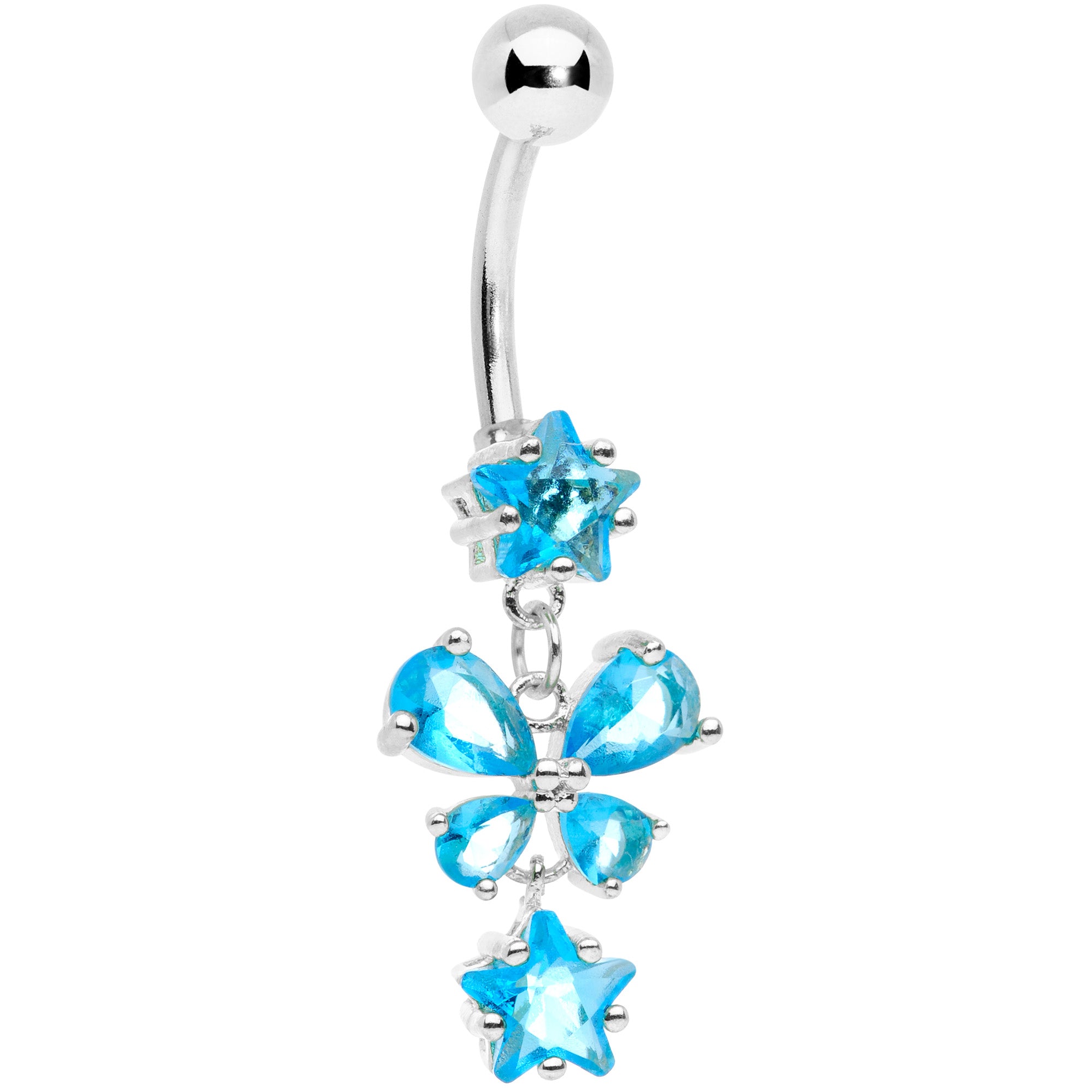 Blue Gem Star and Bow Dangle Belly Ring