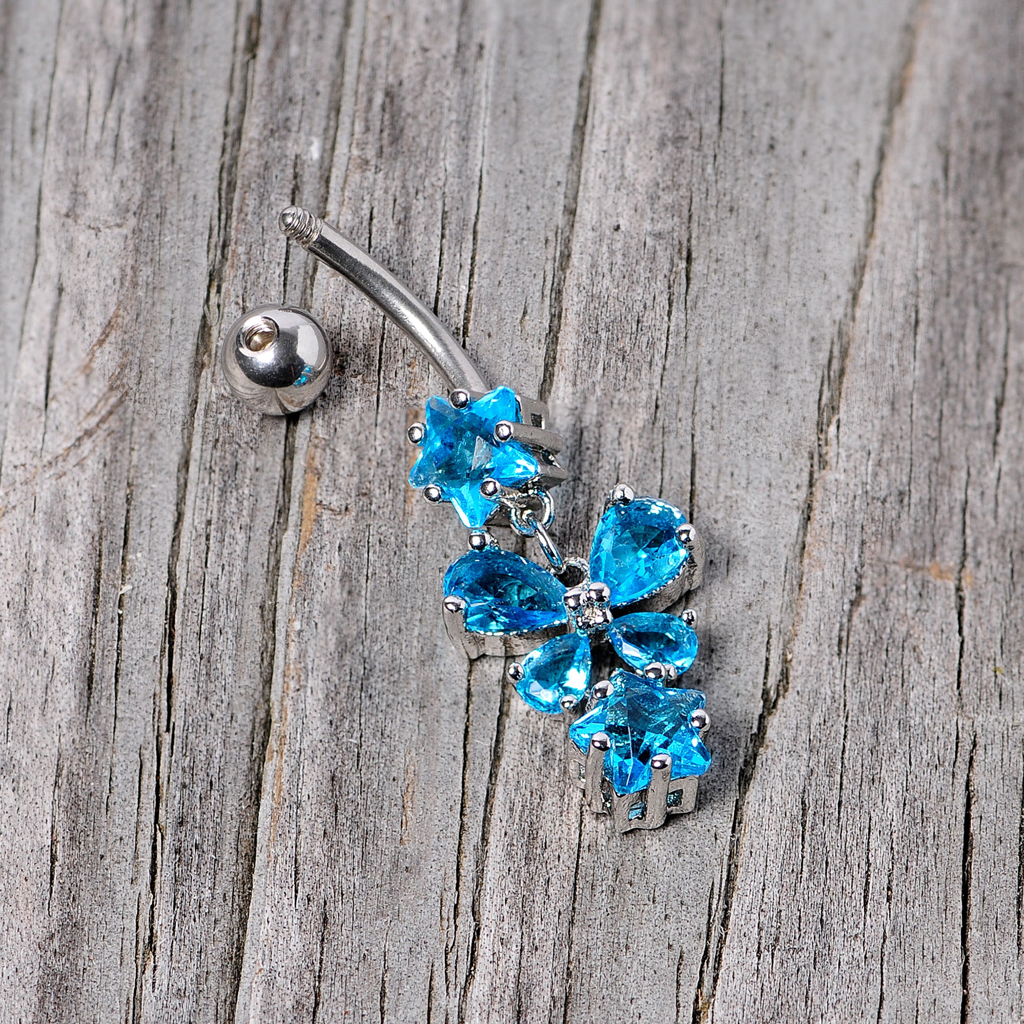 Blue Gem Star and Bow Dangle Belly Ring