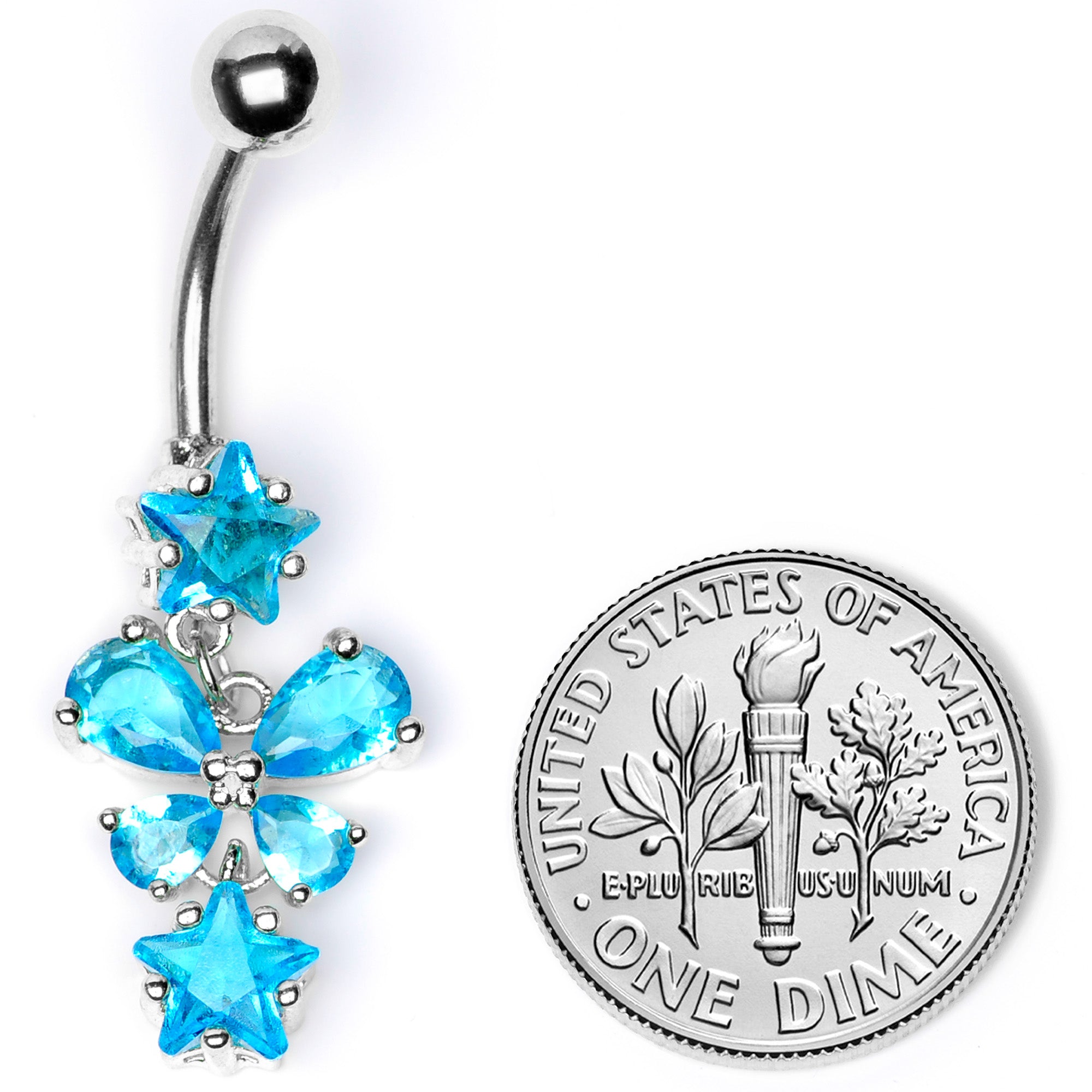 Blue Gem Star and Bow Dangle Belly Ring