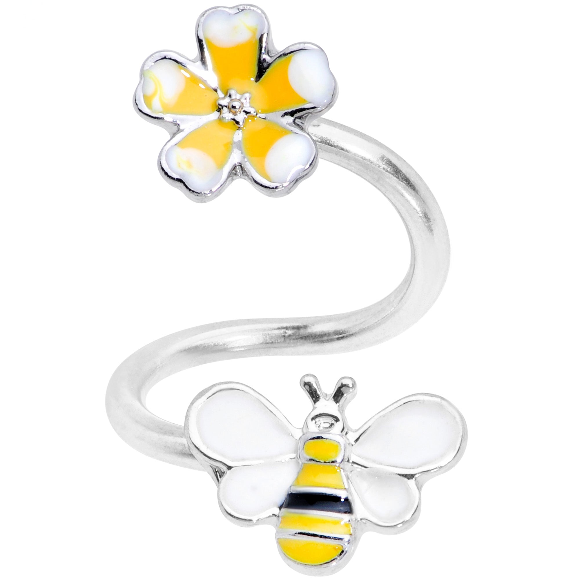 14 Gauge 3/8 Yellow Bee Flower Spiral Twister Belly Ring