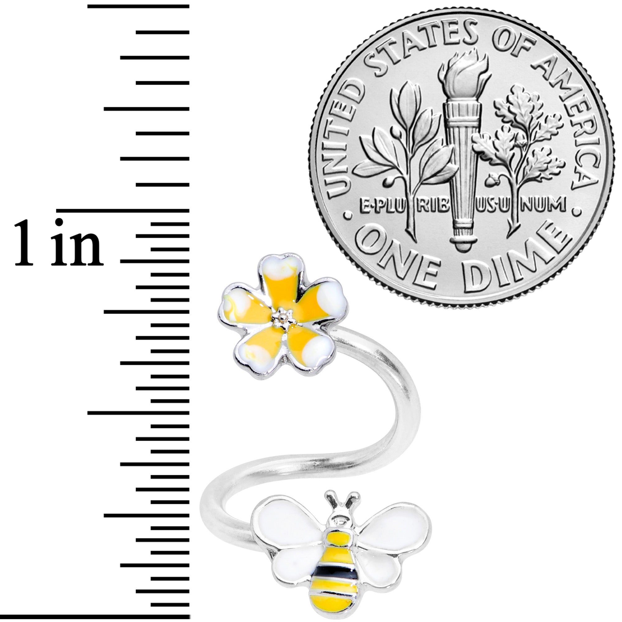 14 Gauge 3/8 Yellow Bee Flower Spiral Twister Belly Ring