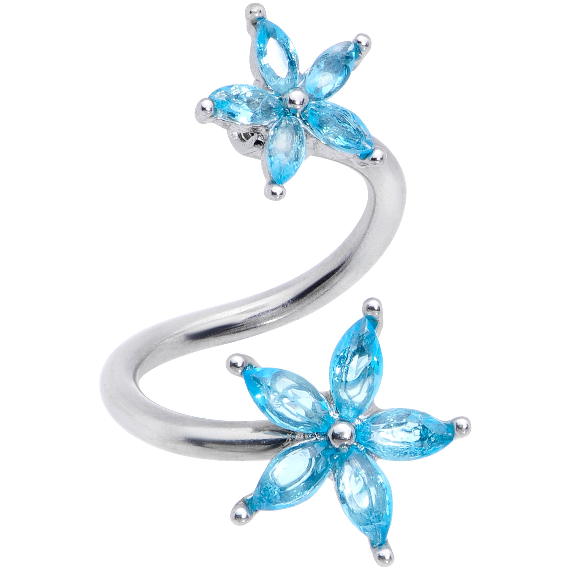 14 Gauge 3/8 Blue Gem Star Flower Spiral Twister Belly Ring