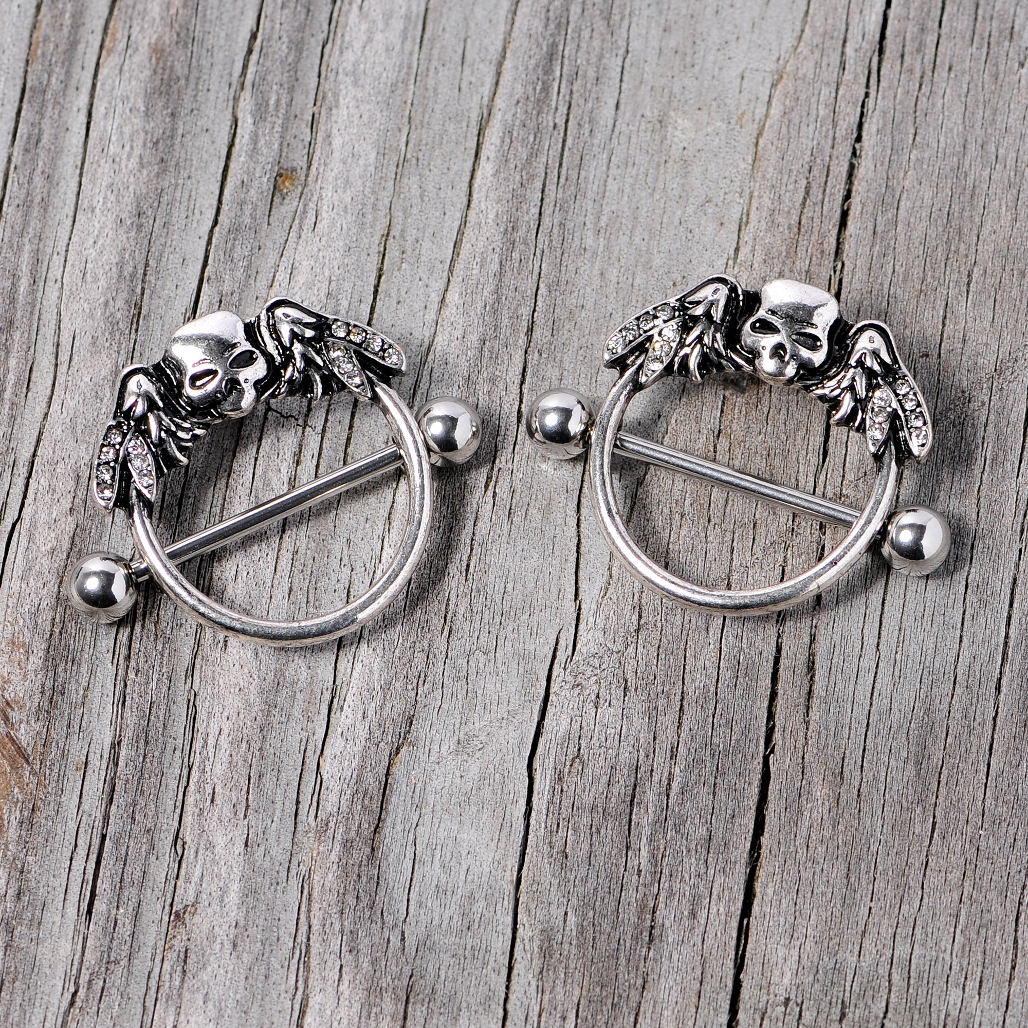 14 Gauge 7/8 Winged Skull Halloween Nipple Shield Set