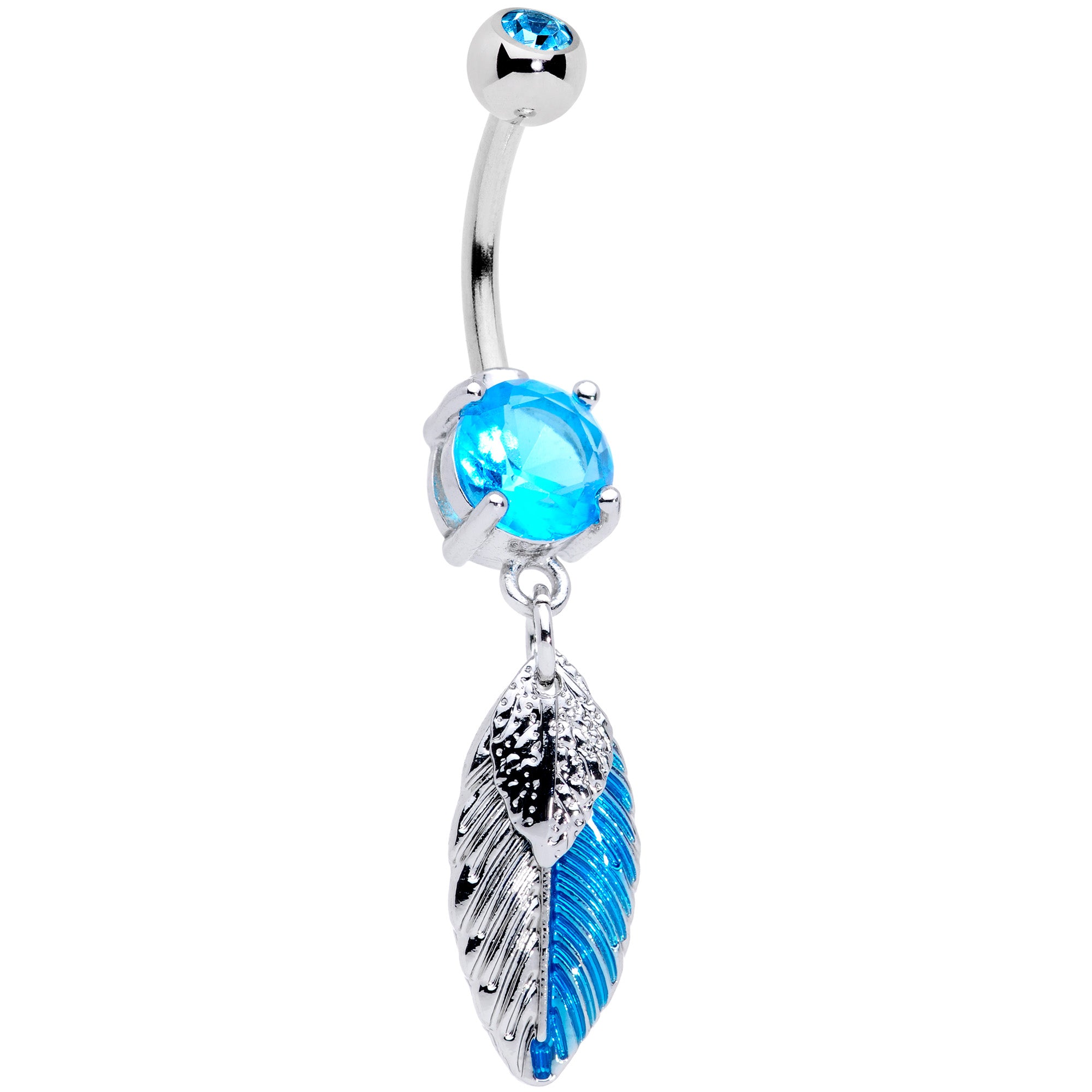 Blue Gem Feathers Southwestern Dangle Belly Ring