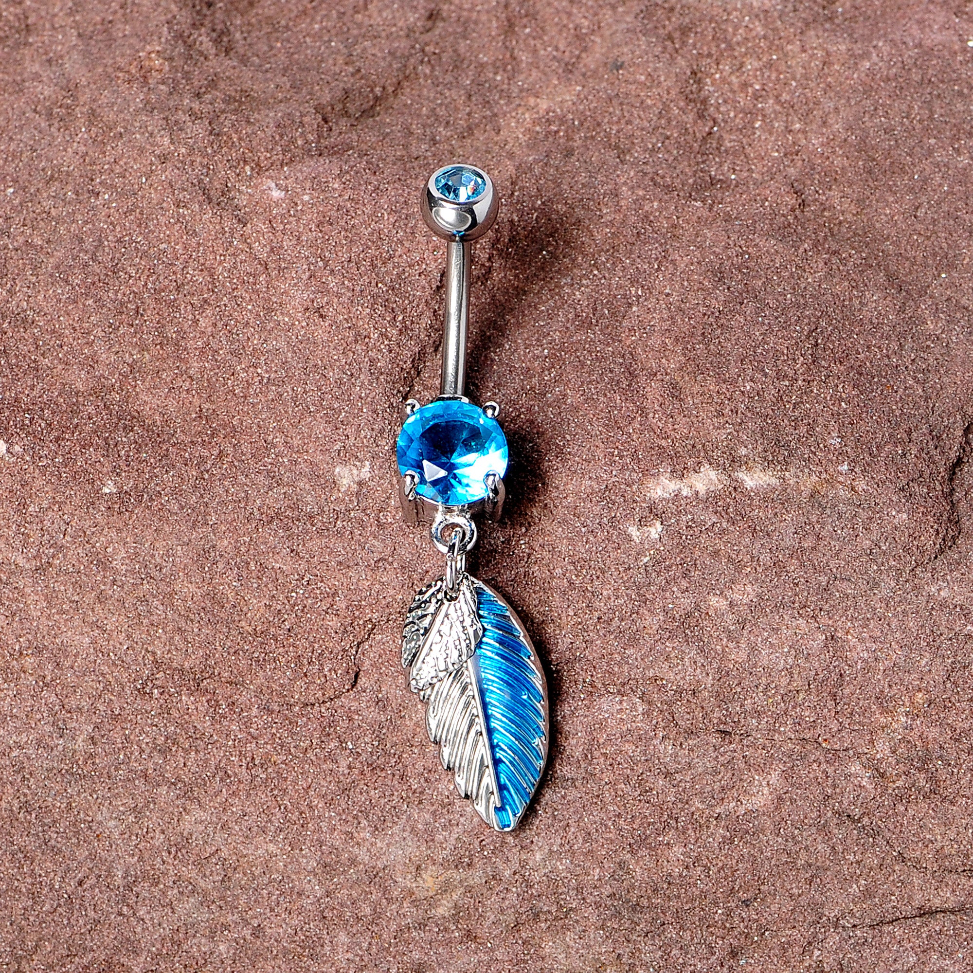 Blue Gem Feathers Southwestern Dangle Belly Ring