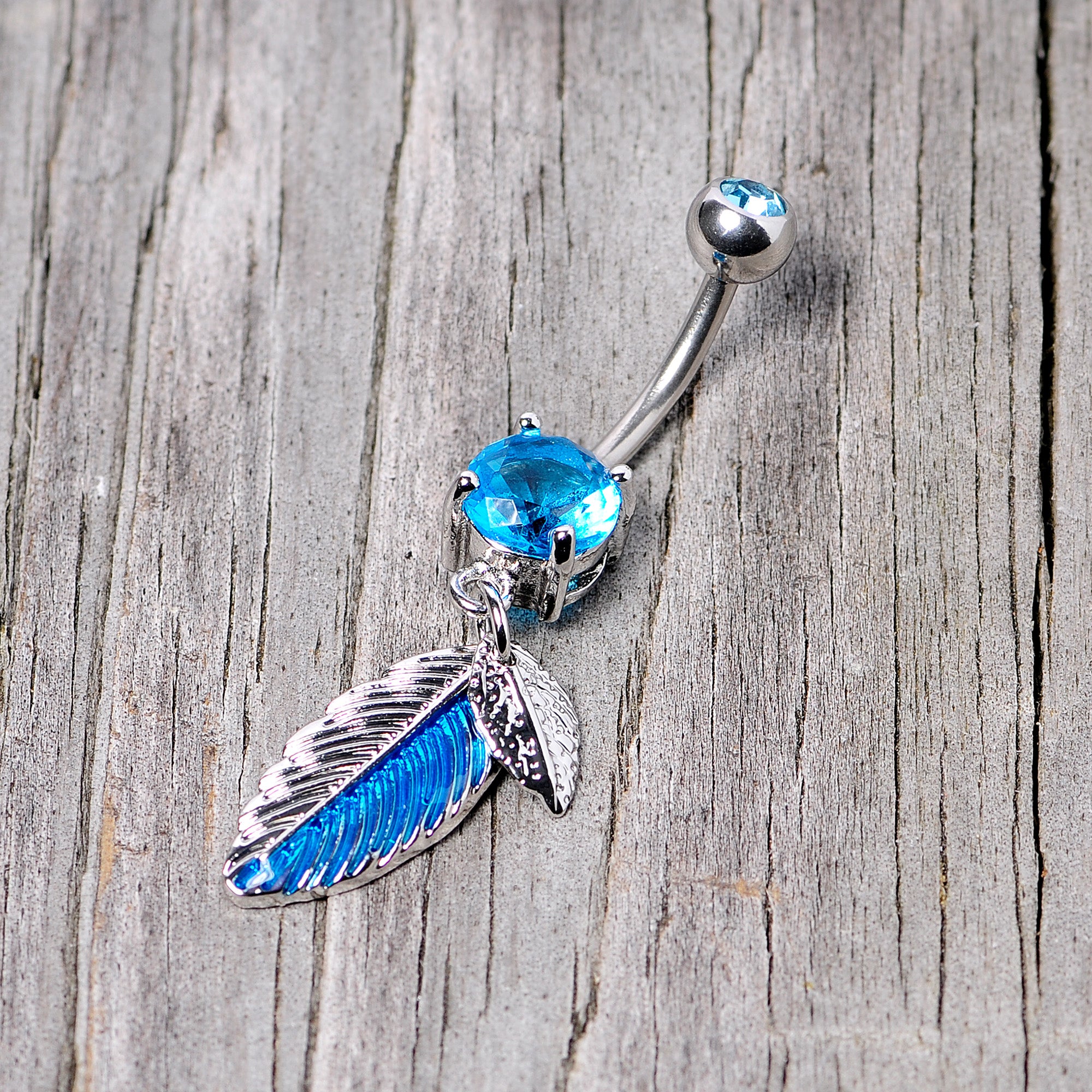 Blue Gem Feathers Southwestern Dangle Belly Ring