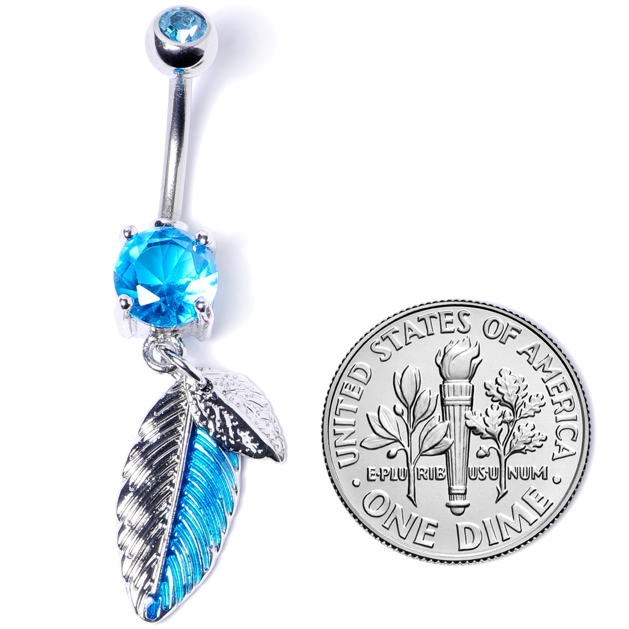 Blue Gem Feathers Southwestern Dangle Belly Ring