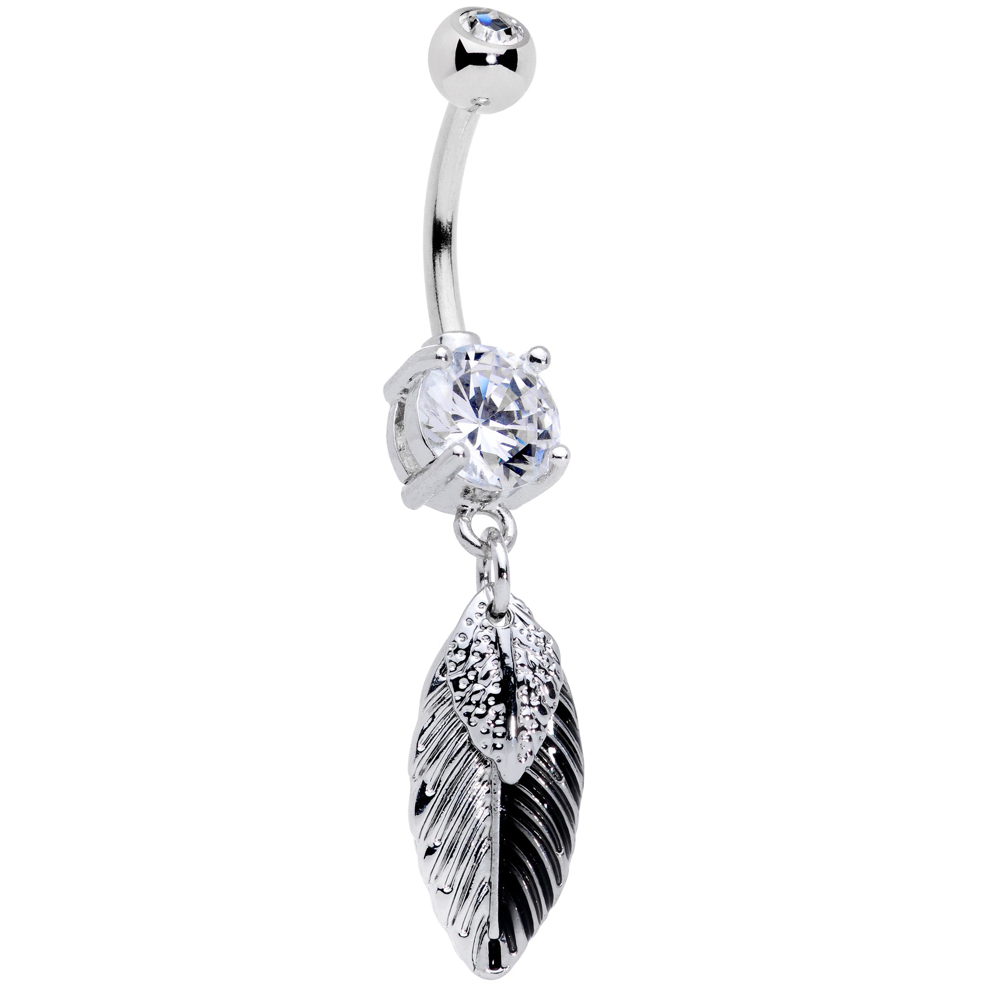 Clear Gem Feathers Southwestern Dangle Belly Ring