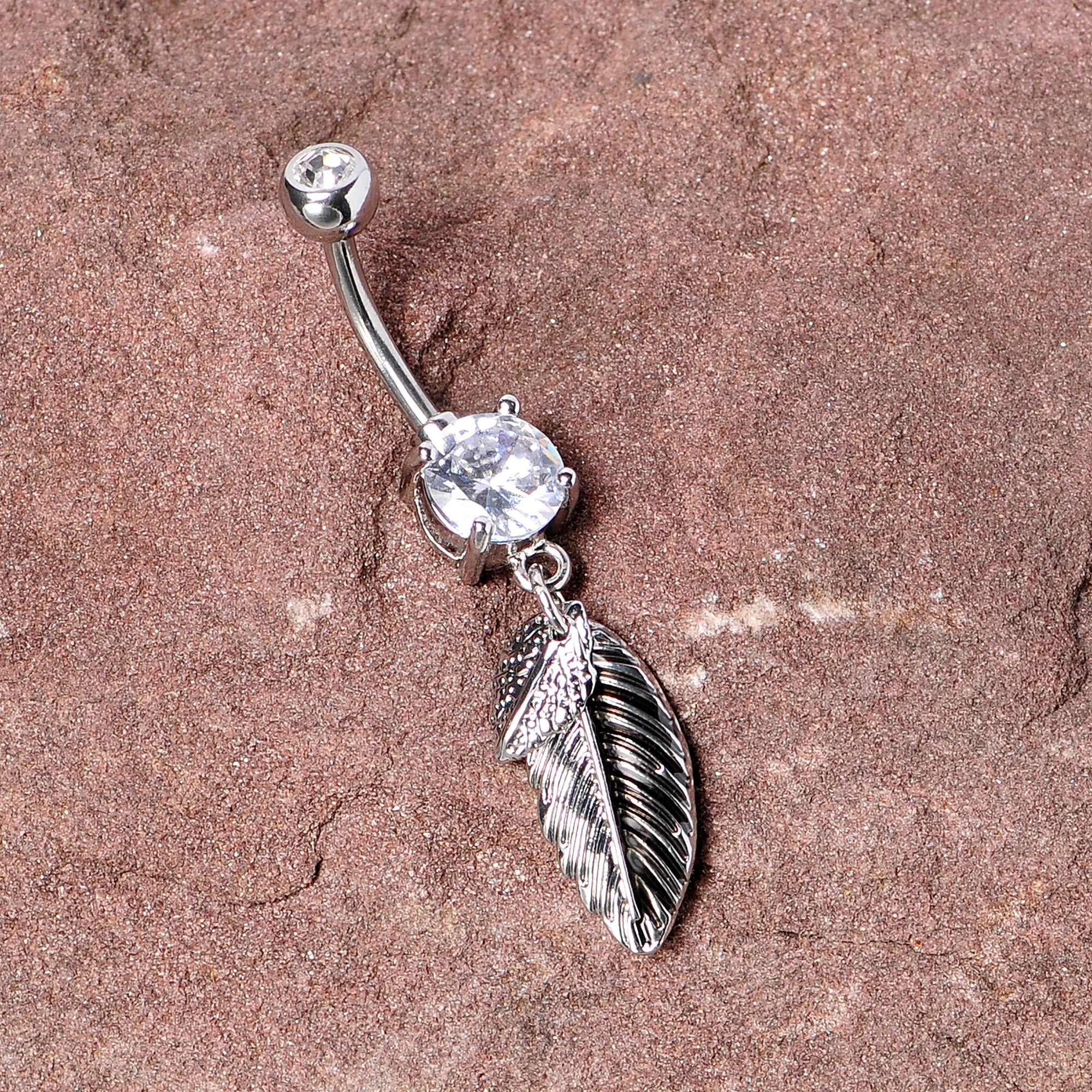 Clear Gem Feathers Southwestern Dangle Belly Ring