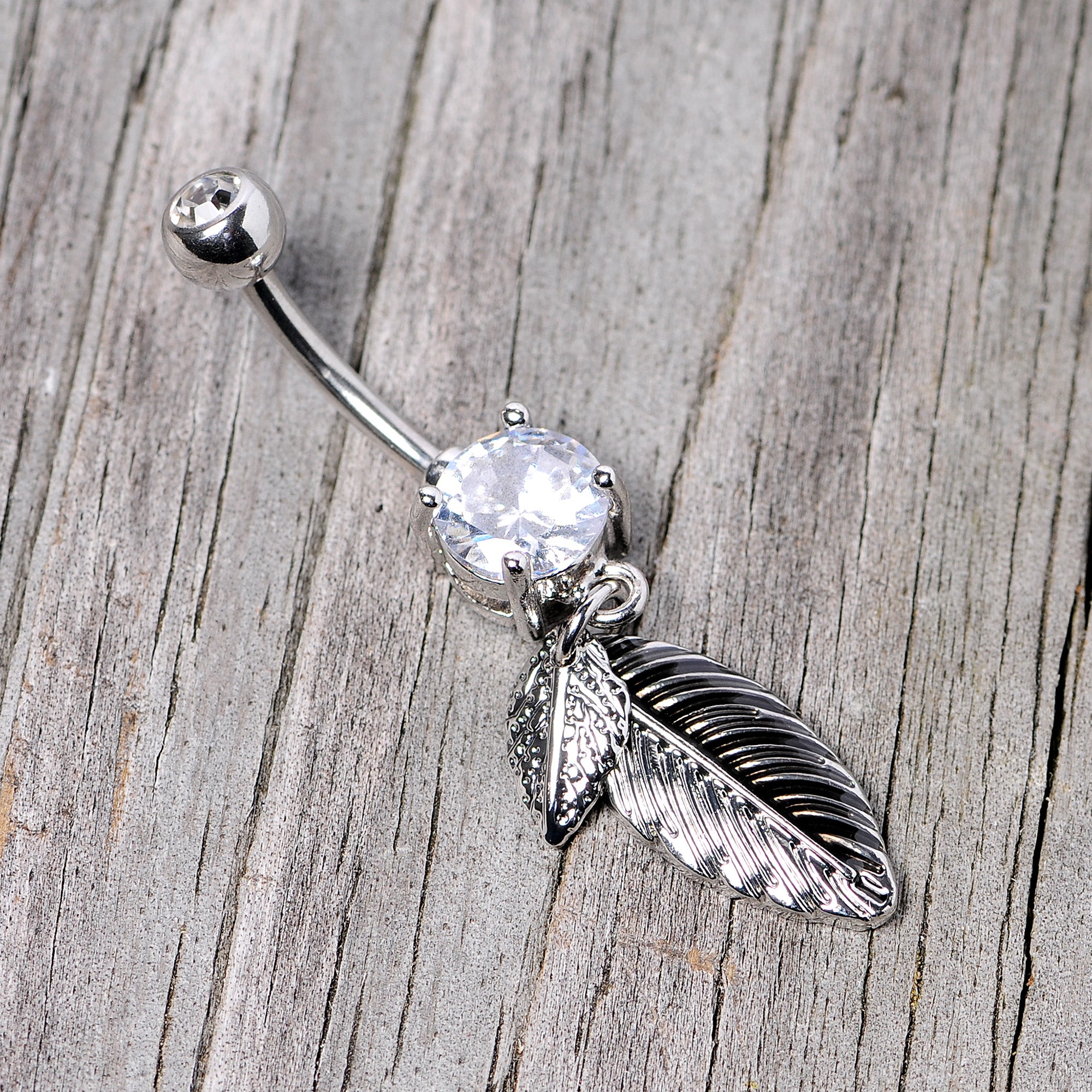 Clear Gem Feathers Southwestern Dangle Belly Ring