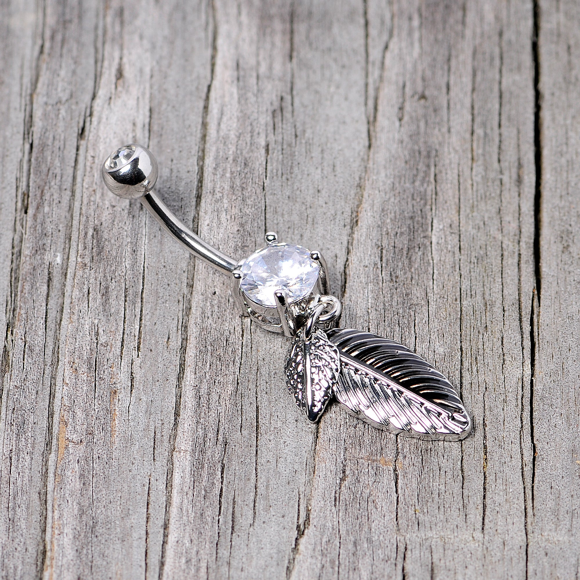 Clear Gem Feathers Southwestern Dangle Belly Ring